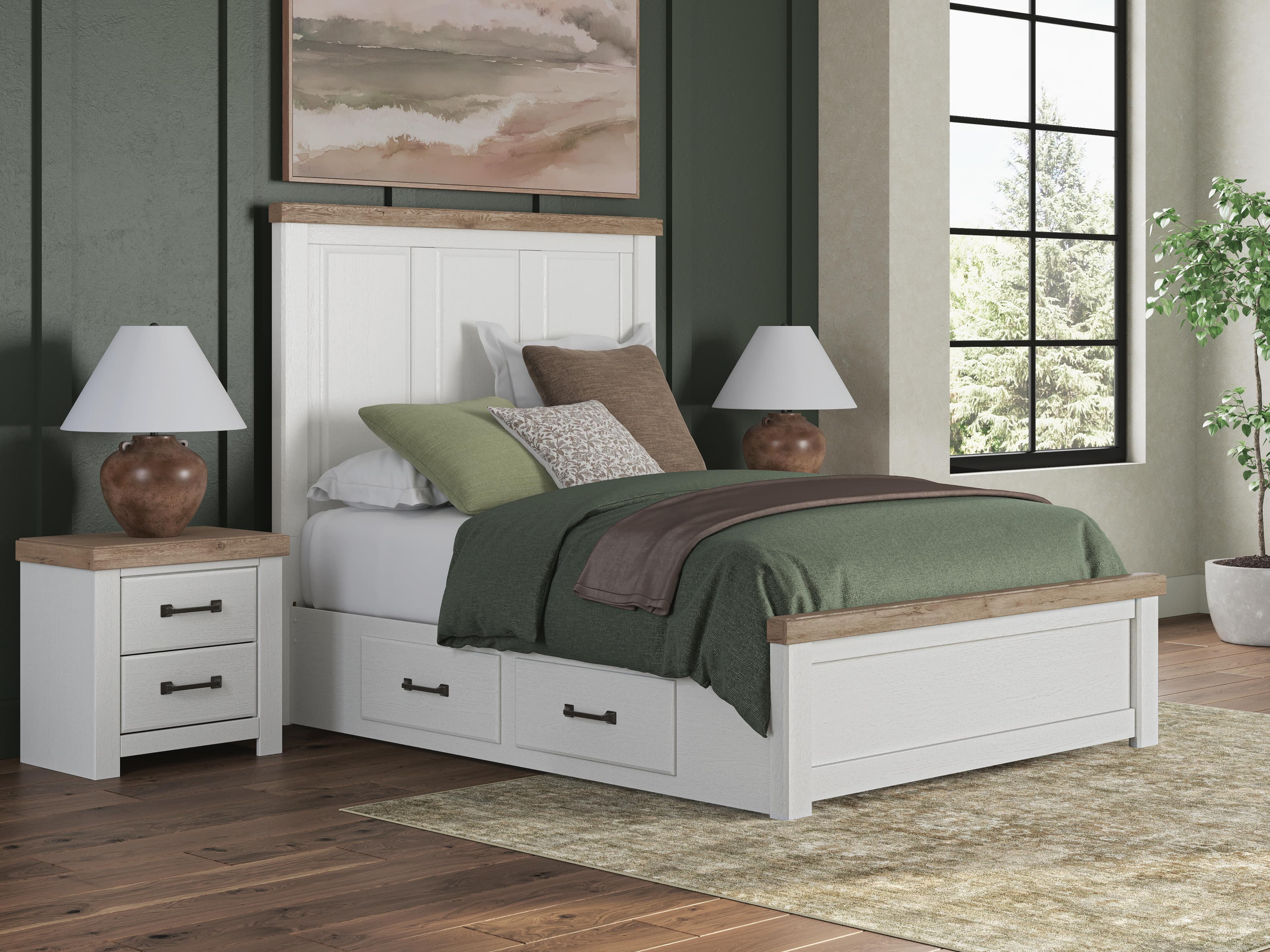 Savonport Queen Panel Bed with Storage — White/Brown — view 2