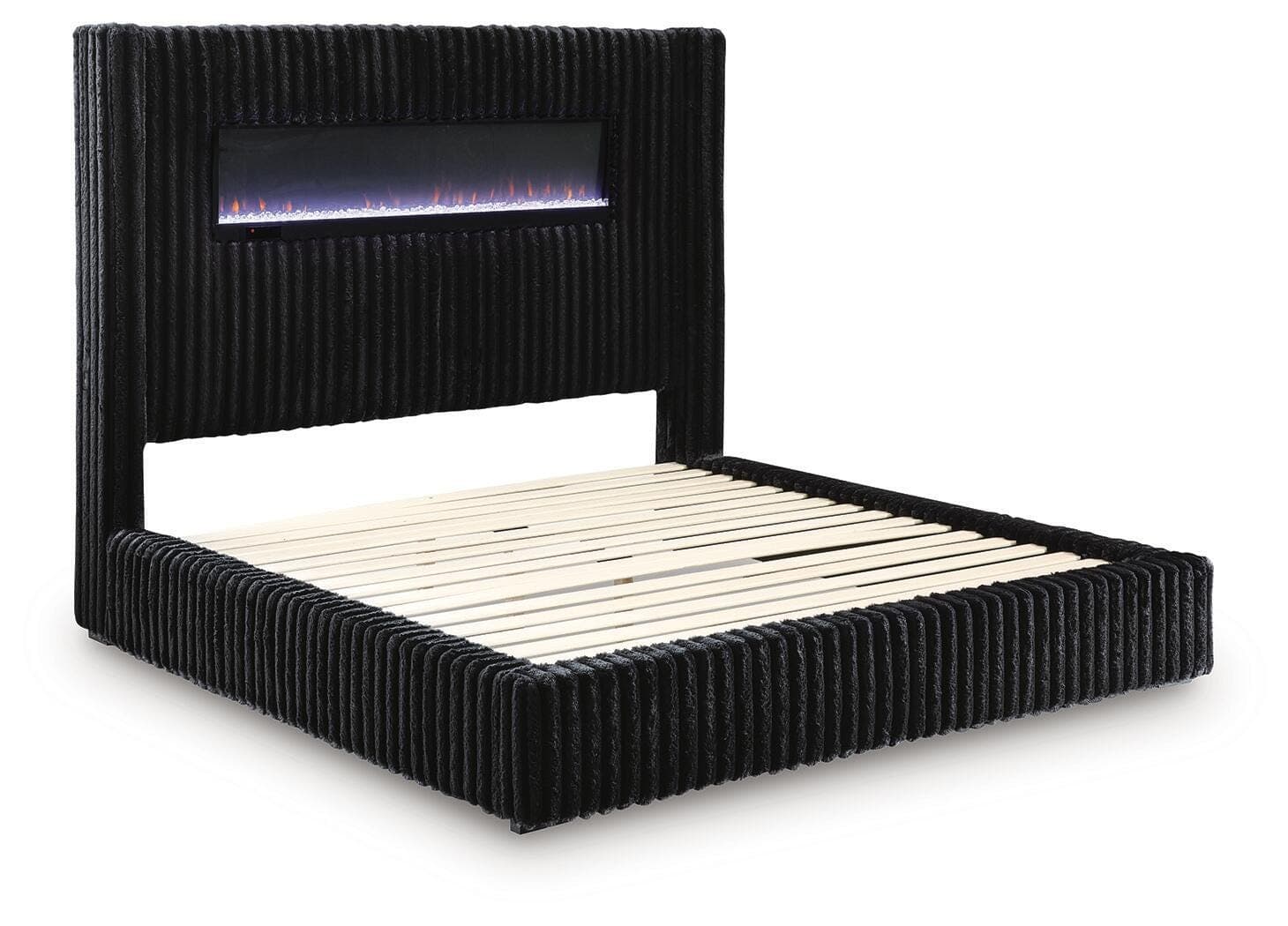 Agrander Queen Upholstered Bed with Fireplace and Wireless Audio — Black — view 3