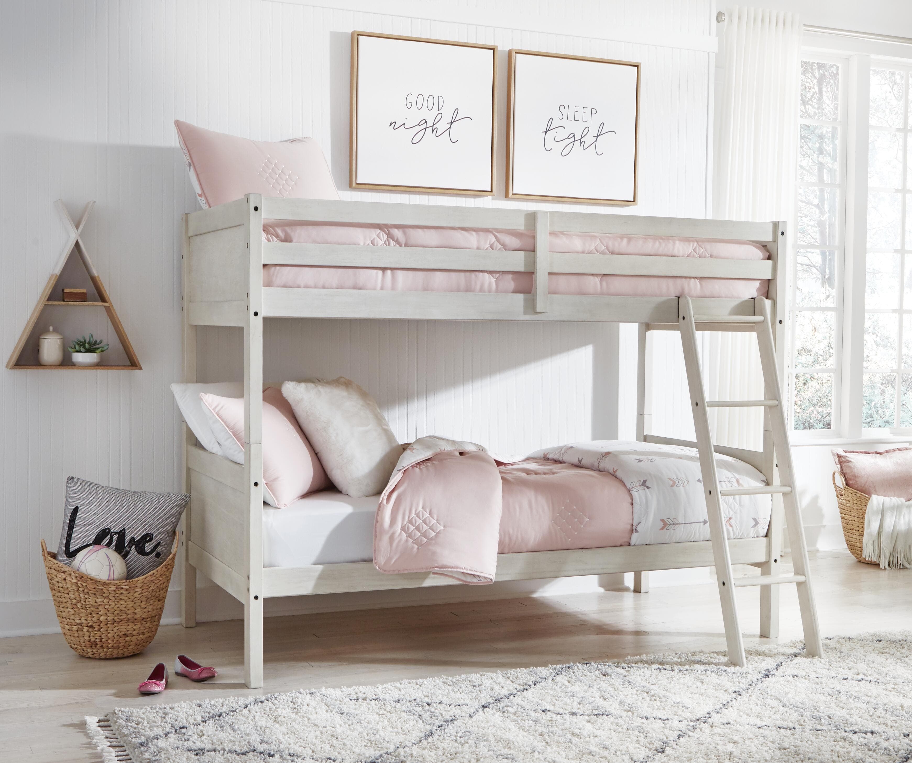 Robbinsdale Twin/Twin Bunk Bed with Ladder — White — view 2