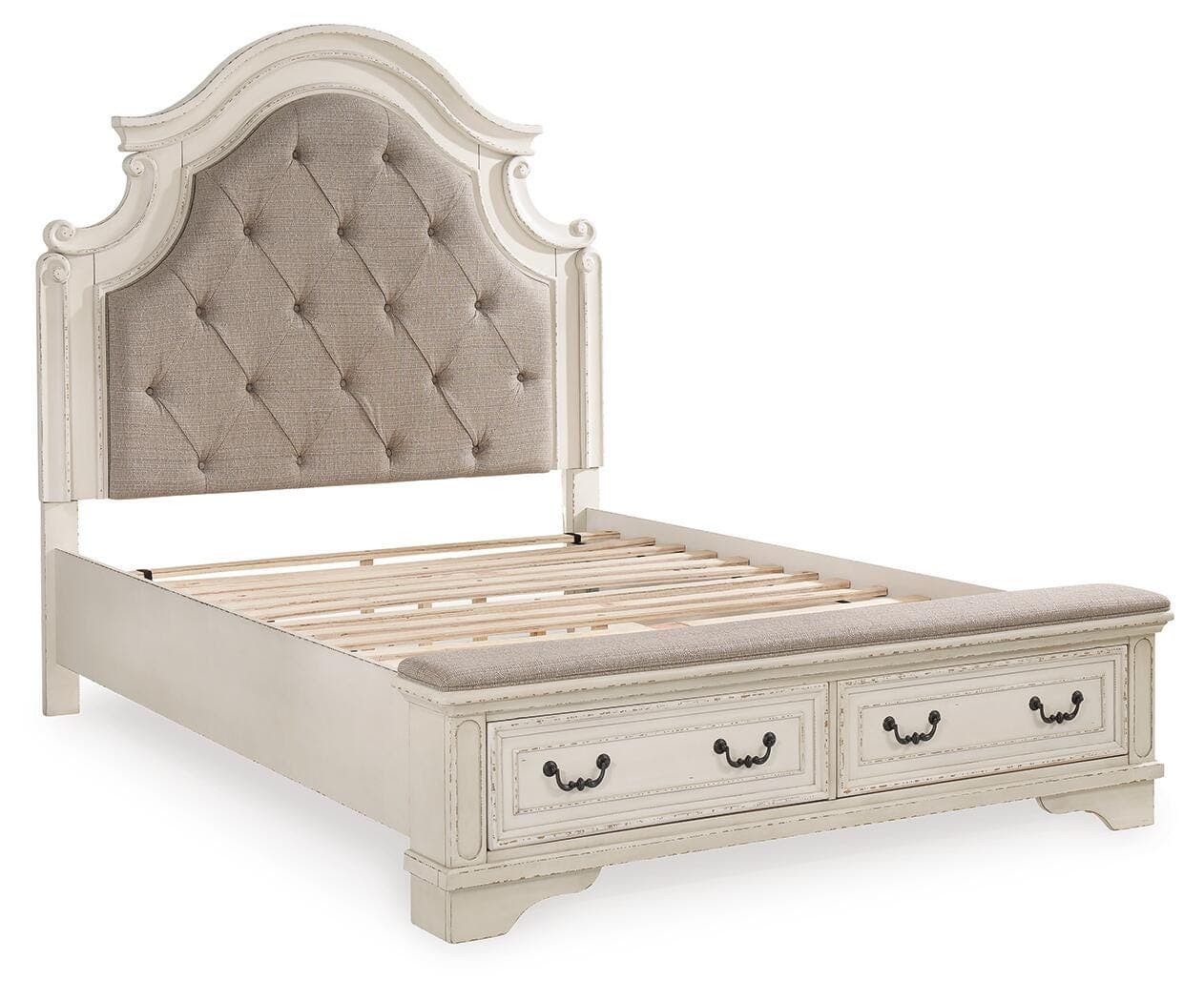 Realyn Queen Upholstered Storage Bed — White — view 2
