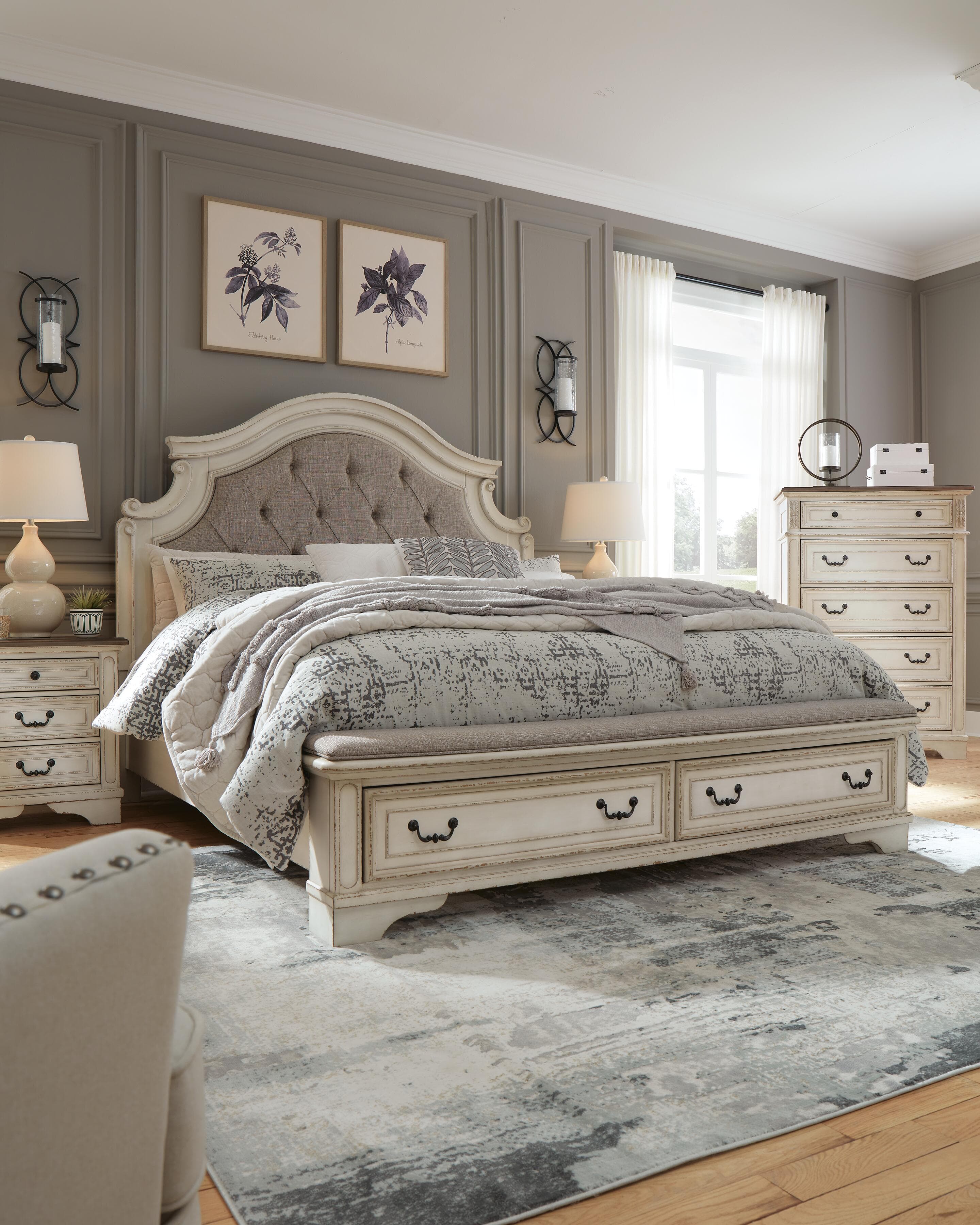 Realyn King Upholstered Storage Bed — Black/Gray;White — view 7