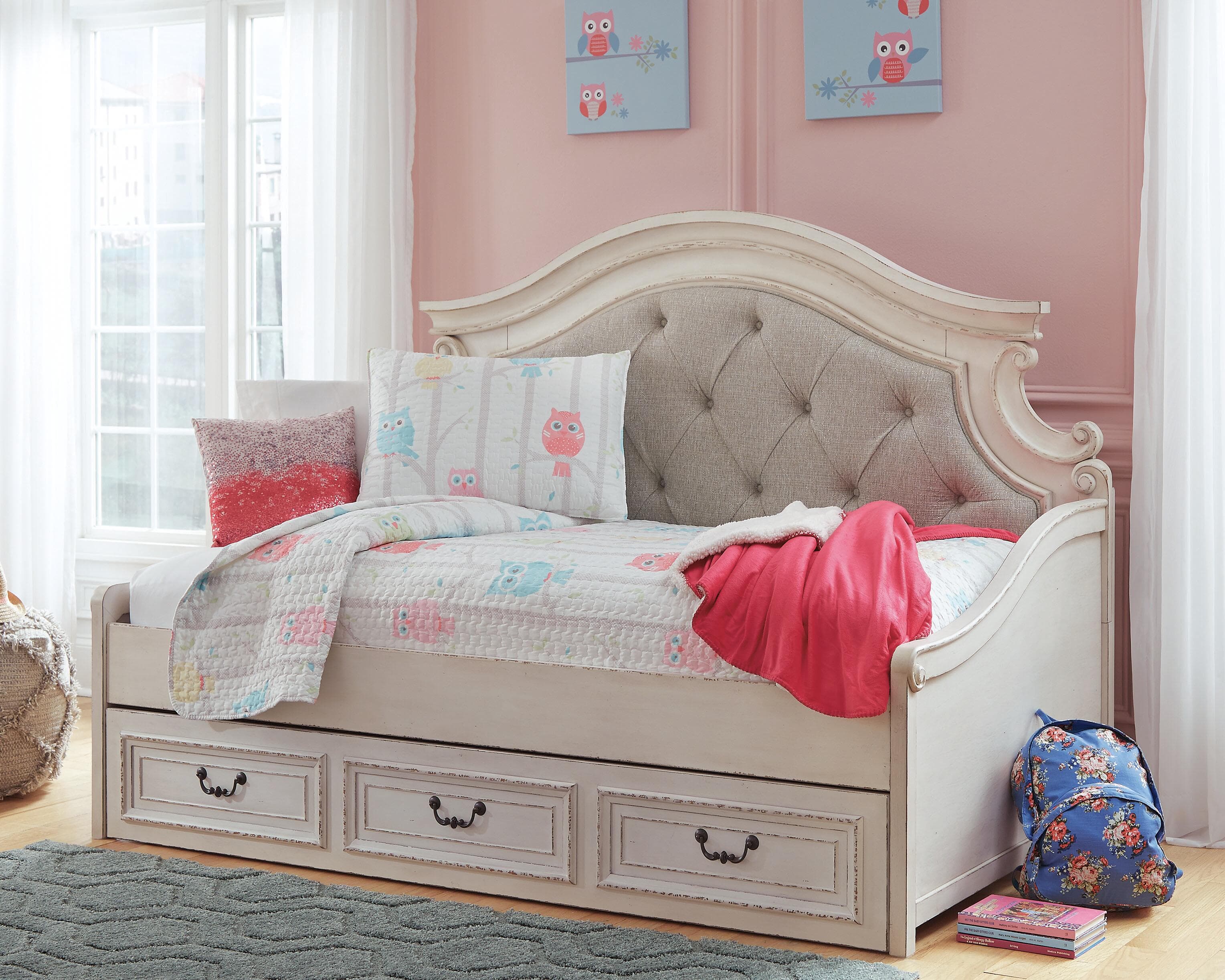 Realyn Twin Daybed with 1 Large Storage Drawer — Brown/Beige;White — view 2