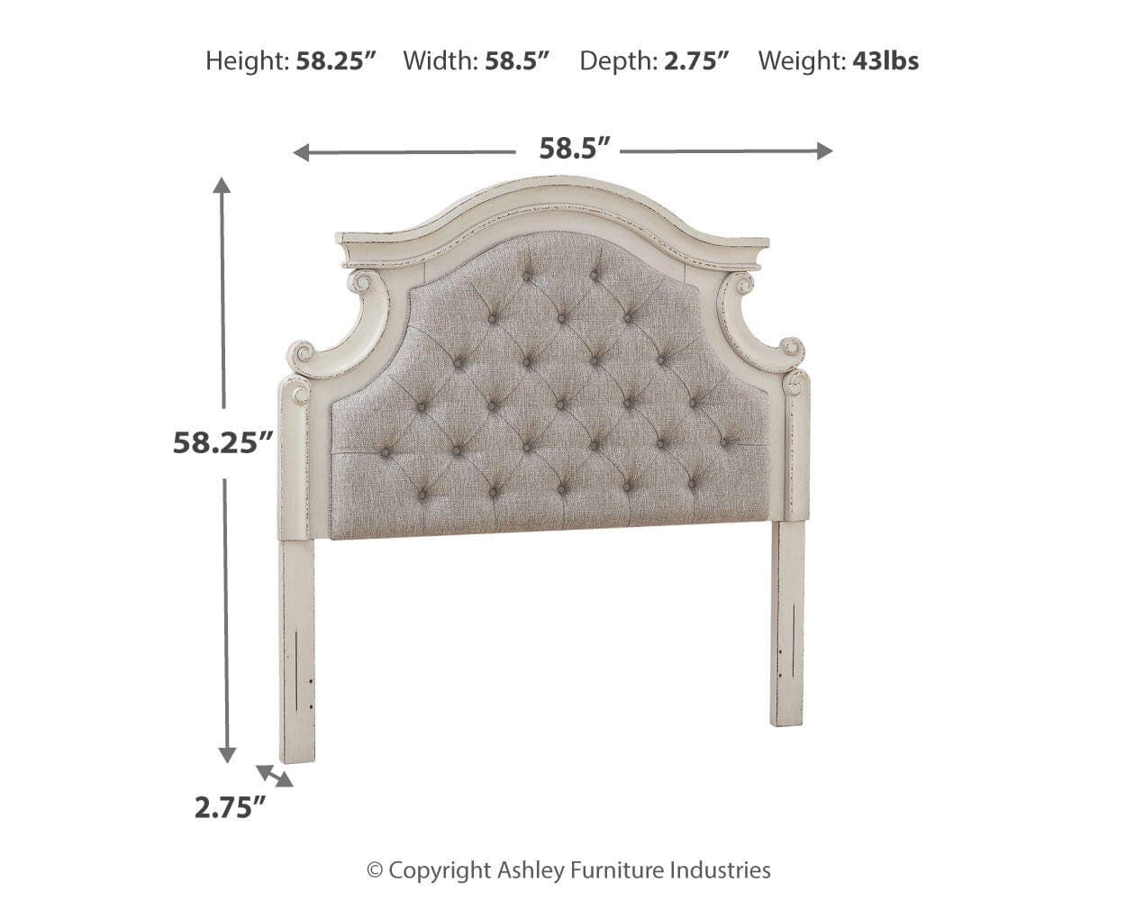 Realyn Full Upholstered Panel Headboard — White — view 4