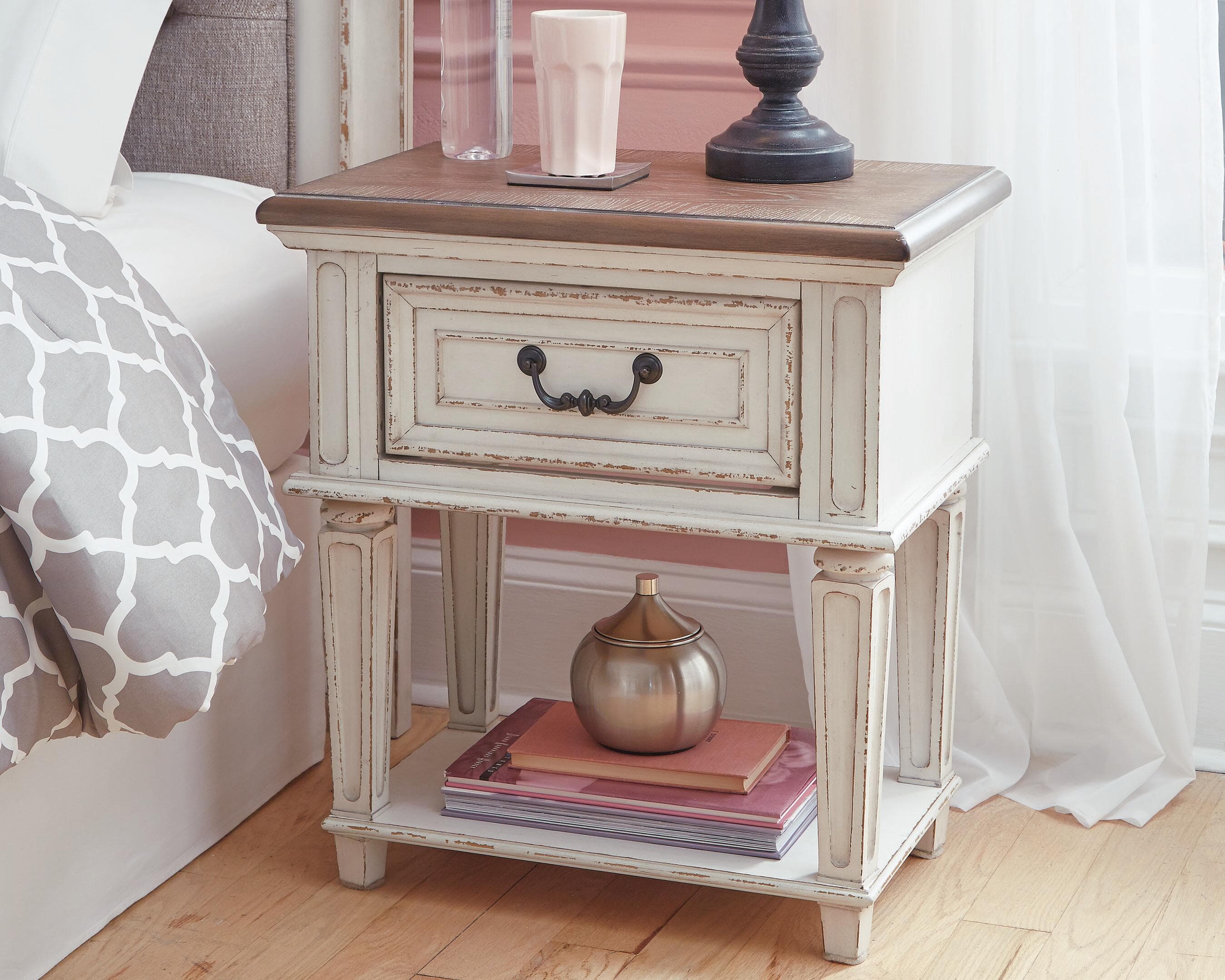 Realyn Nightstand — White;Brown/Beige — view 2
