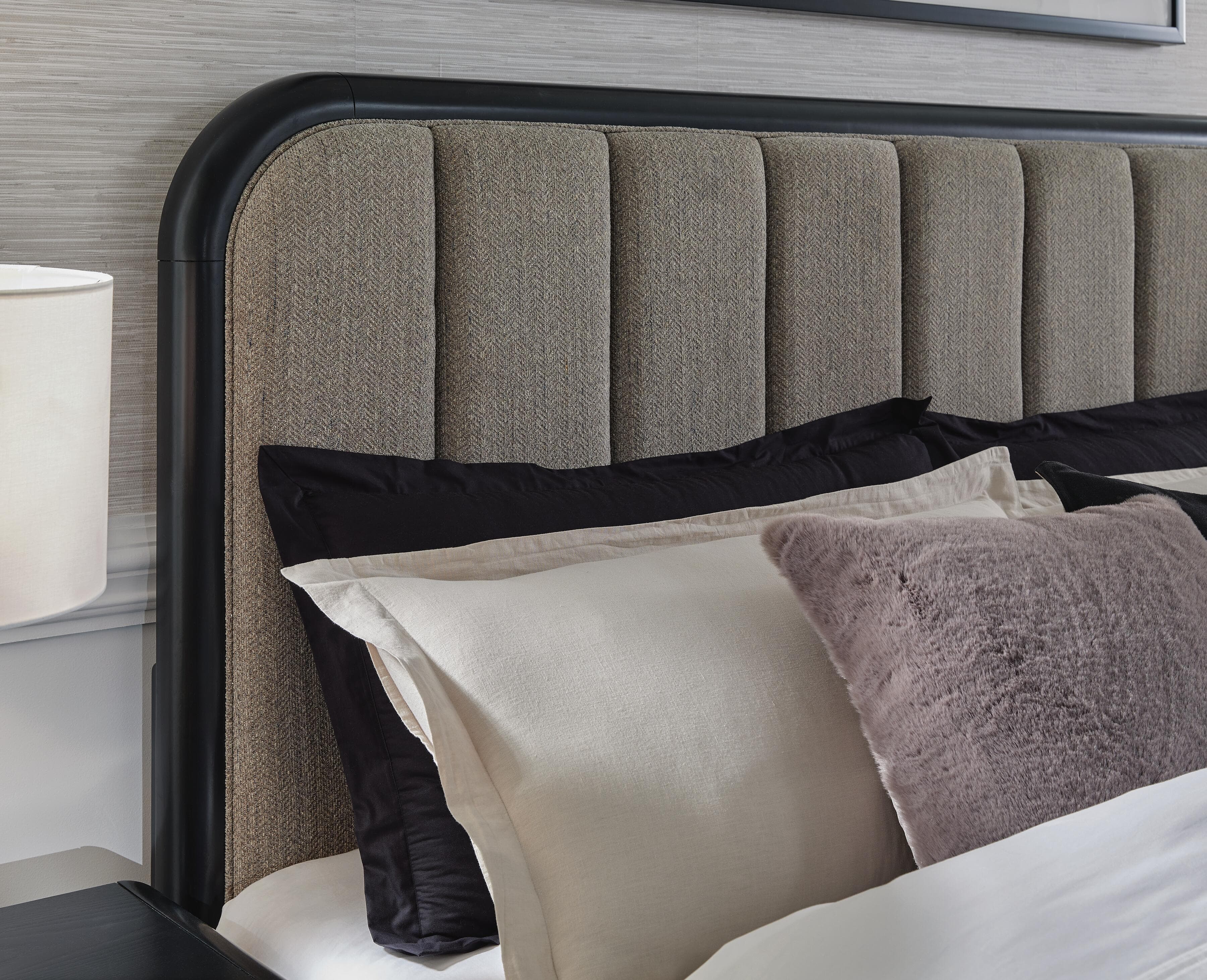 Rowanbeck King Upholstered Panel Bed — Black/Gray — view 6
