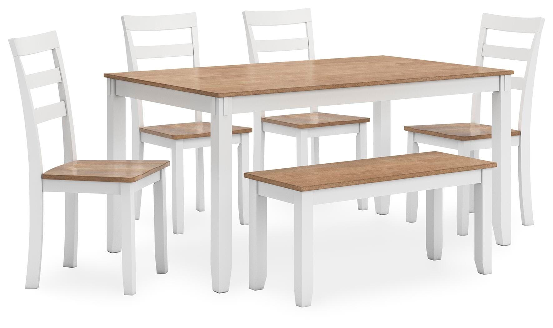Gesthaven Dining Table with 4 Chairs and Bench (Set of 6) — White;Brown/Beige — Middletown Furniture, Middletown OH