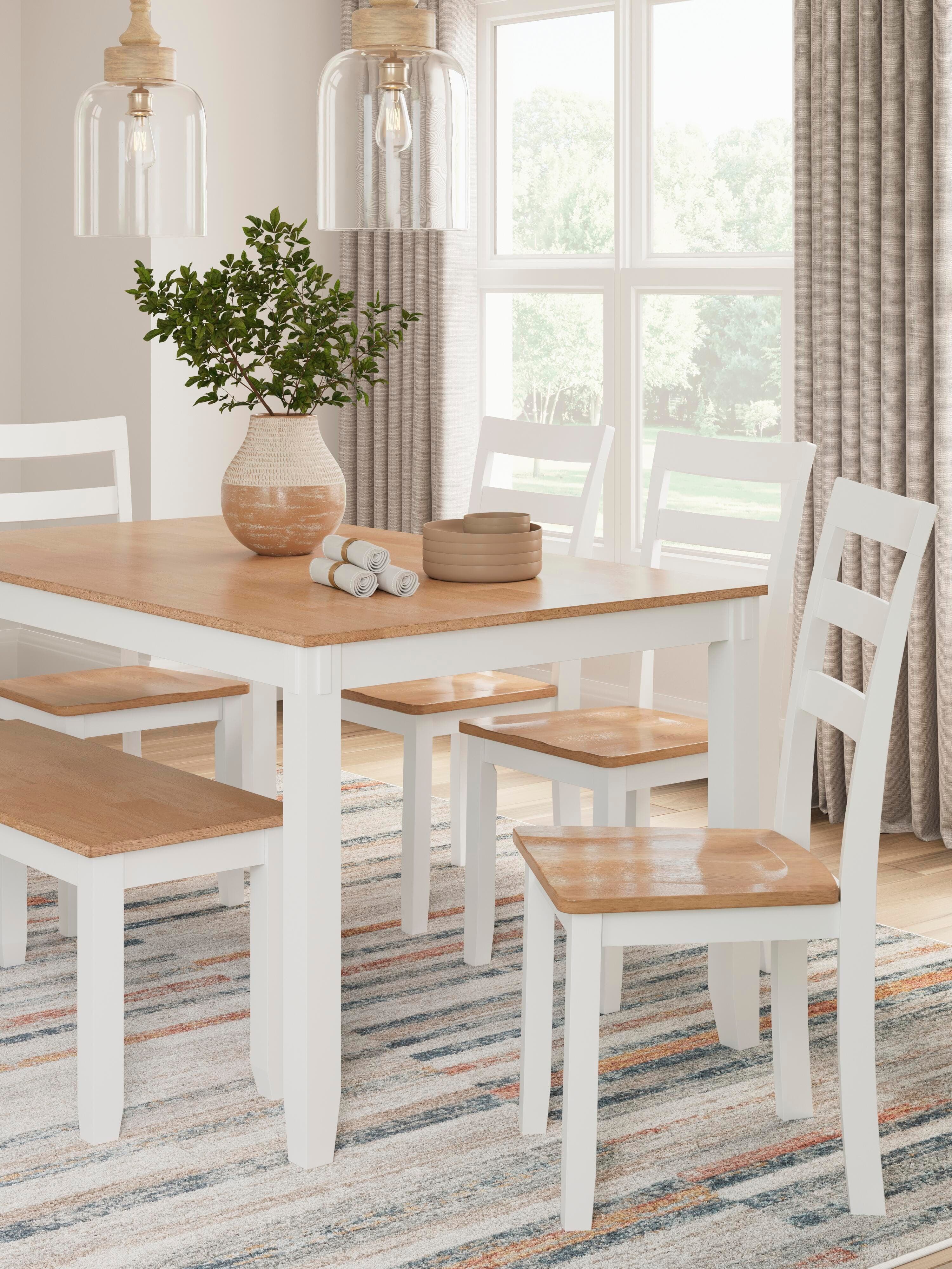 Gesthaven Dining Table with 4 Chairs and Bench (Set of 6) — White;Brown/Beige — view 6