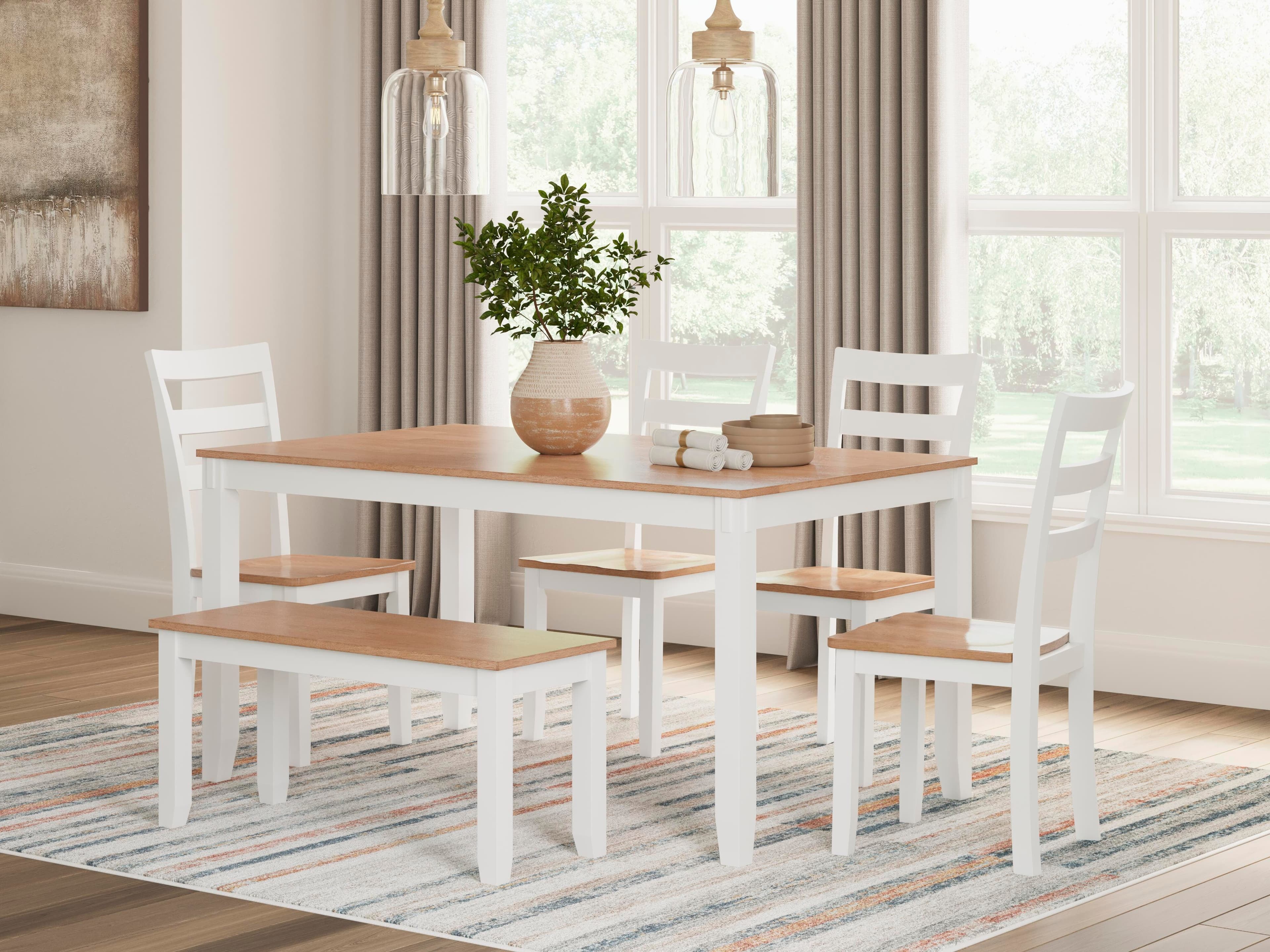Gesthaven Dining Table with 4 Chairs and Bench (Set of 6) — White;Brown/Beige — view 2