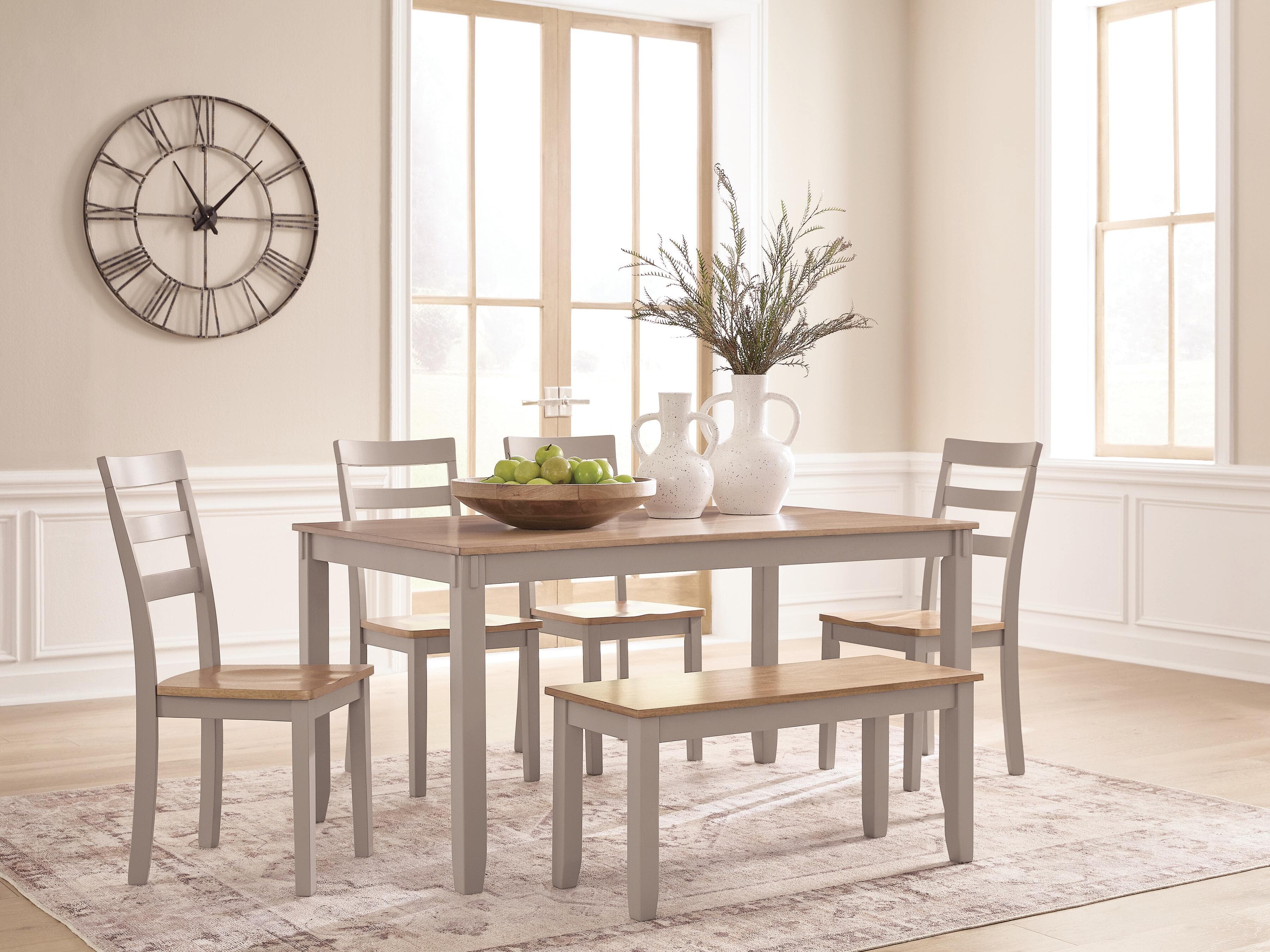 Gesthaven Dining Table and 4 Chairs and Bench (Set of 6) — Black/Gray;Brown/Beige — view 2