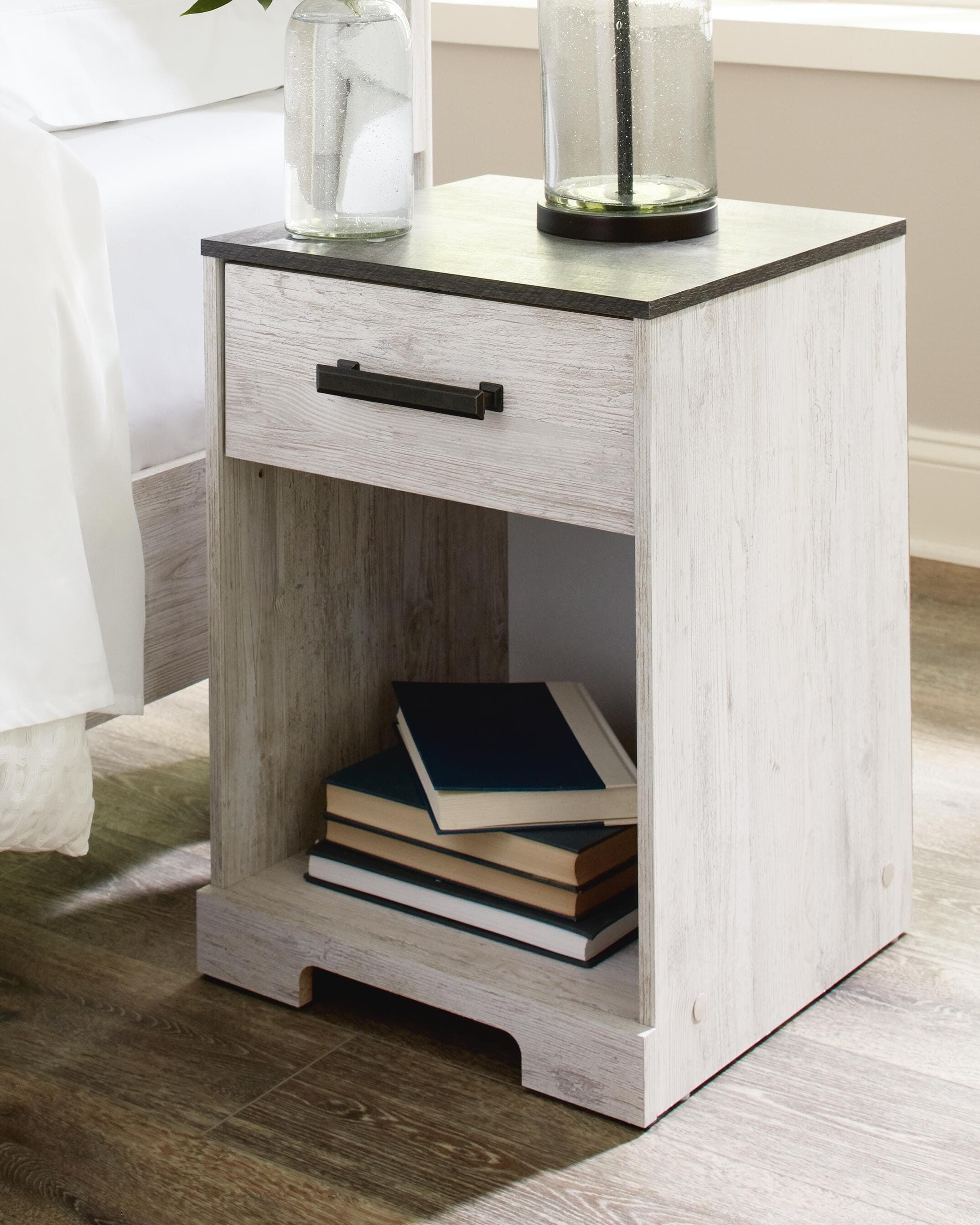 Shawburn Nightstand — White;Black/Gray — view 2