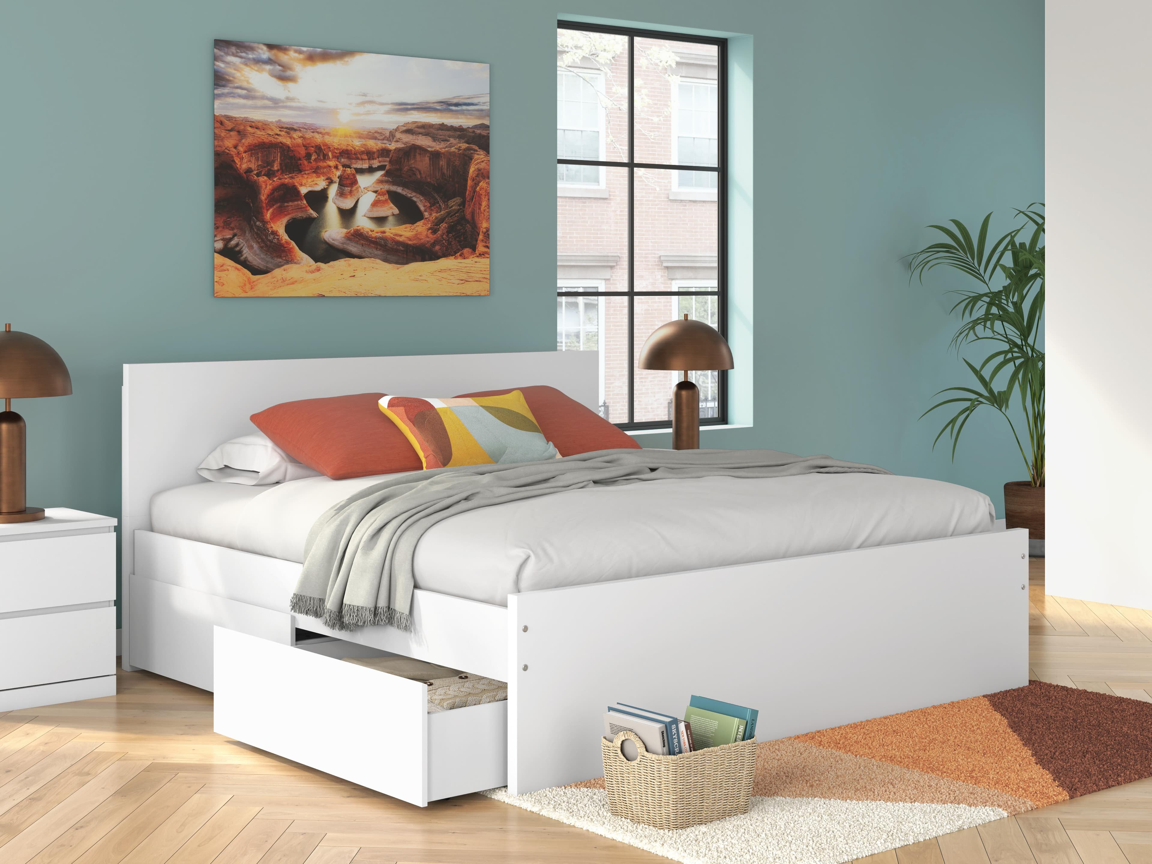 Onita King Panel Platform Bed with 2 Side Storage — White — view 2