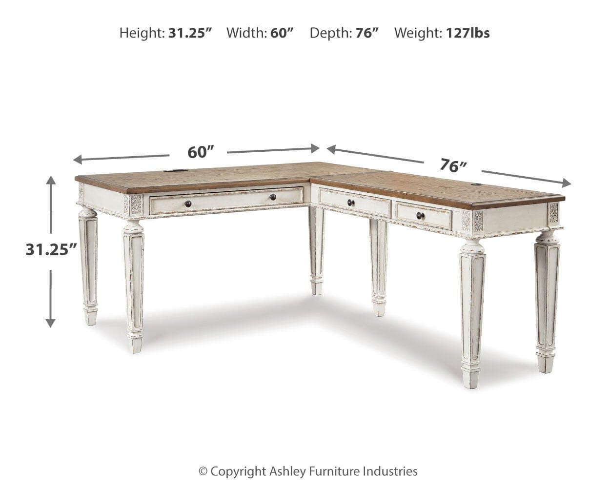 Realyn 2-Piece Home Office Desk — White — view 4