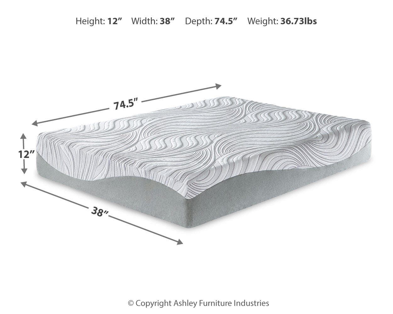 12 Inch Memory Foam Twin Mattress — Black/Gray — view 5