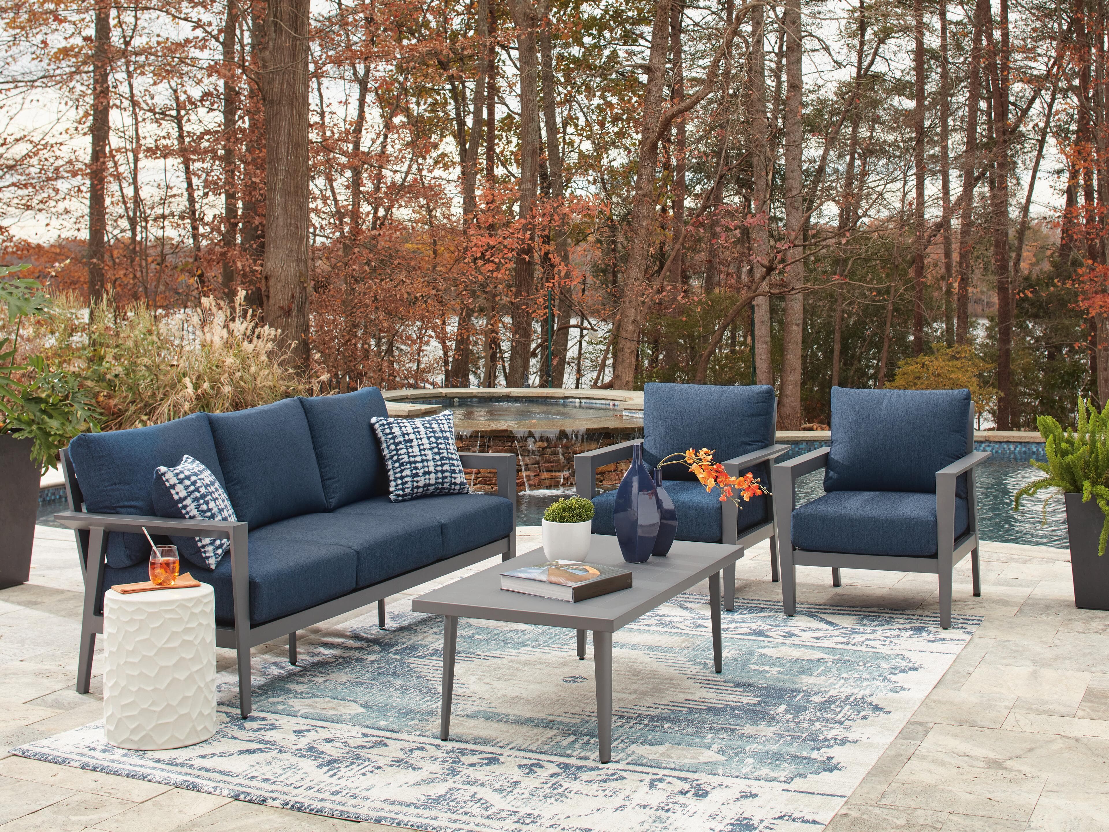 Gali Outdoor Sofa/Chairs/Table Set (Set of 4) — Black/Gray;Blue — view 4