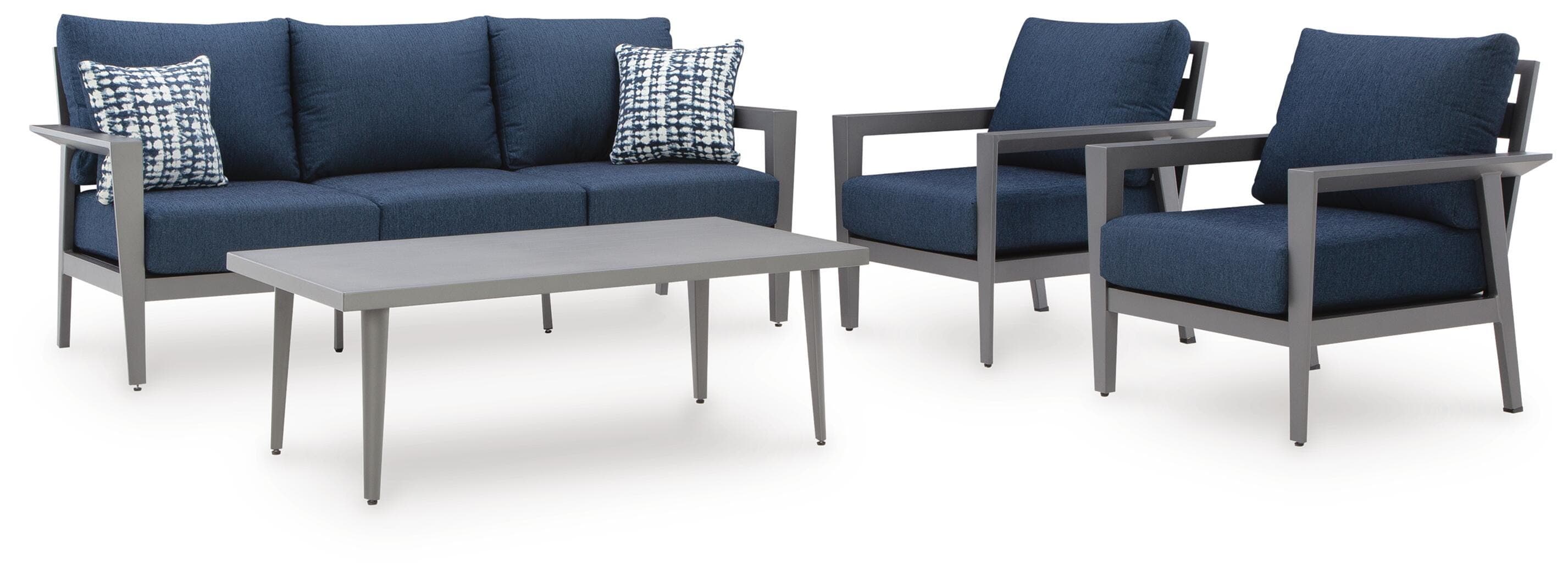 Gali Outdoor Sofa/Chairs/Table Set (Set of 4) — Black/Gray;Blue — view 3