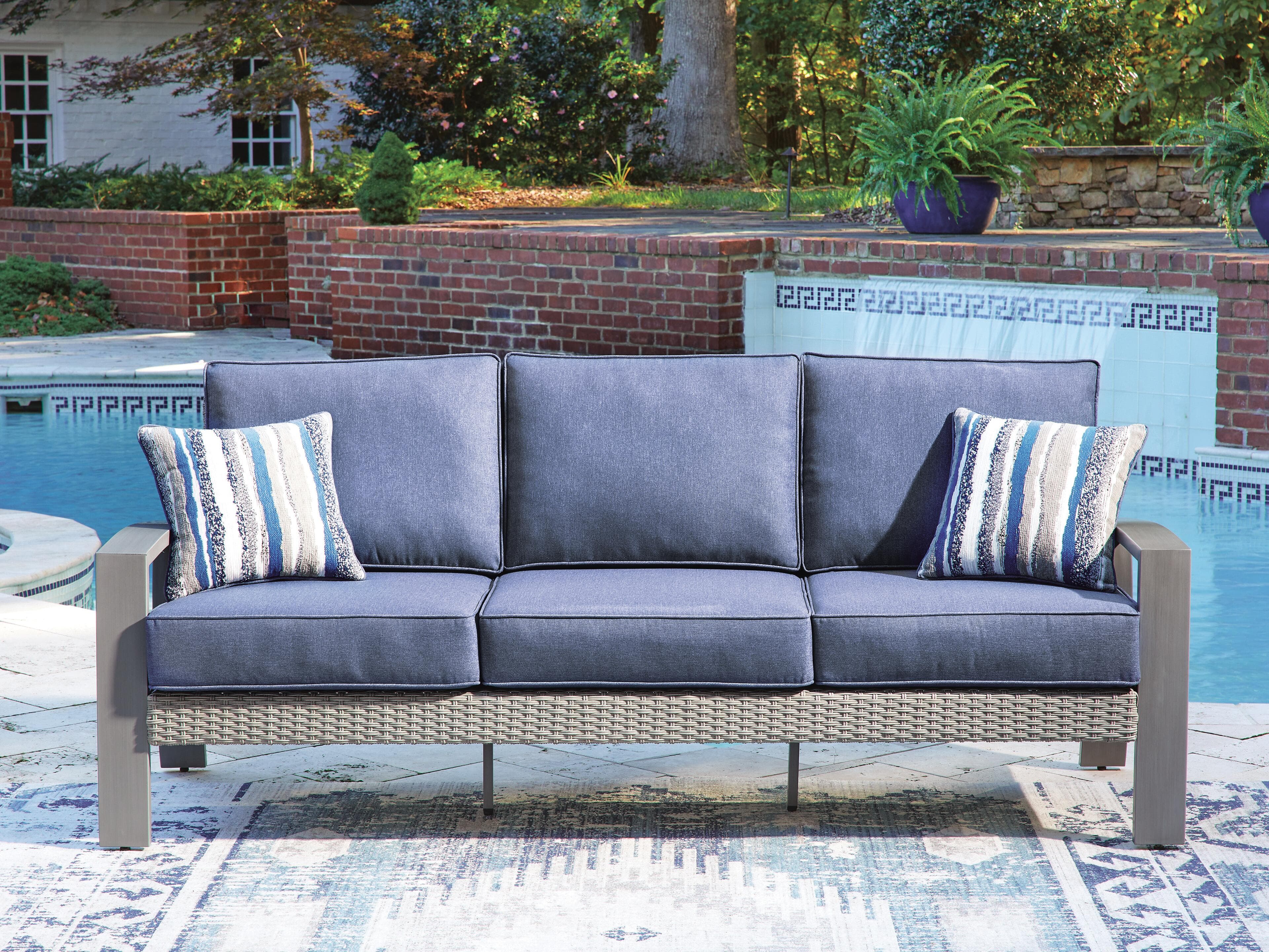 Dillon Beach Outdoor Sofa with Cushion — Blue/Gray — view 2