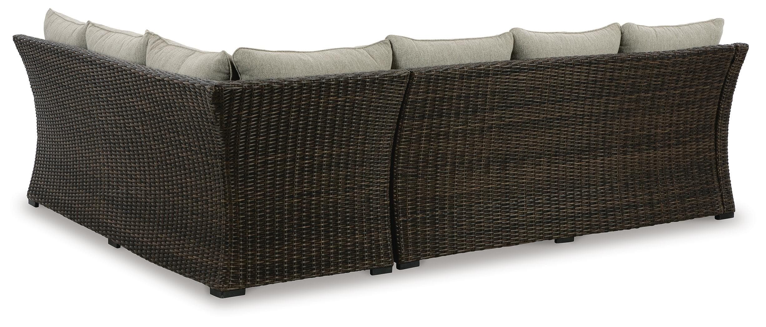 Brook Ranch Outdoor Sofa Sectional/Bench with Cushion (Set of 3) — Brown/Beige — view 5