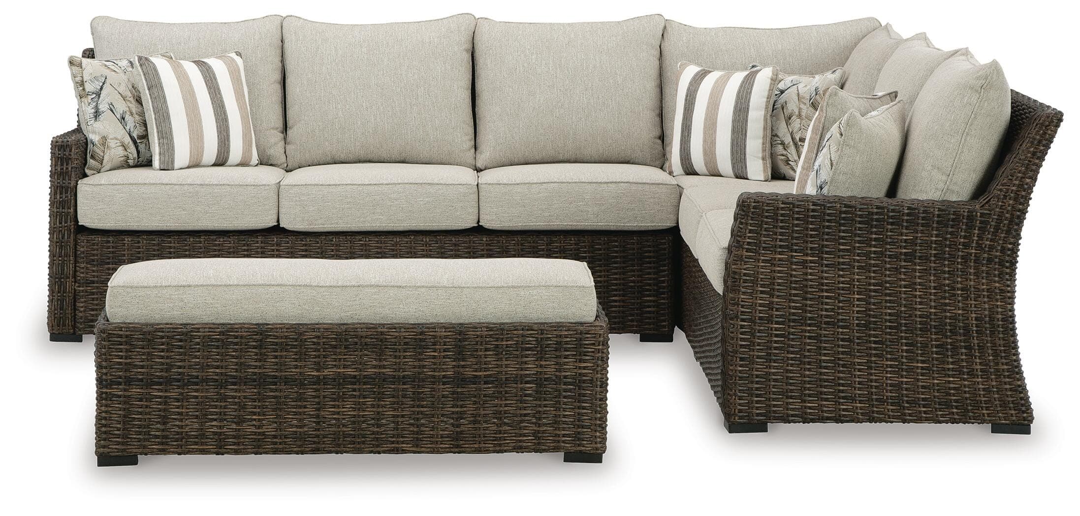Brook Ranch Outdoor Sofa Sectional/Bench with Cushion (Set of 3) — Brown/Beige — view 3