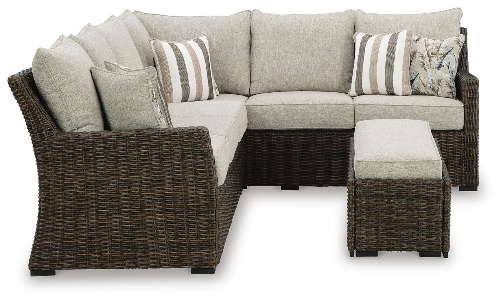 Brook Ranch Outdoor Sofa Sectional/Bench with Cushion (Set of 3) — Brown/Beige — view 4