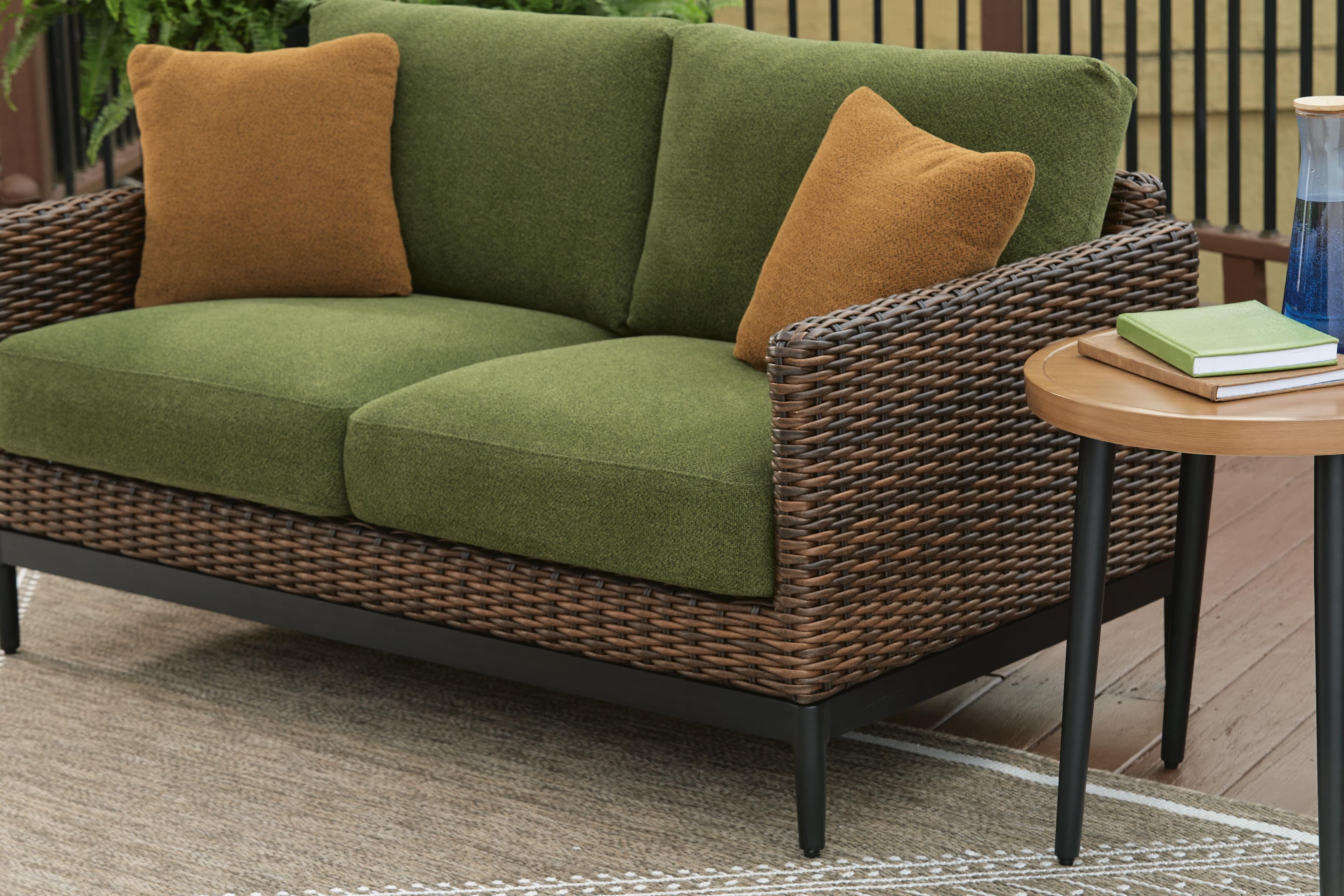 Horizon Hall Outdoor Loveseat with Cushion — Brown/Beige;Green — view 6