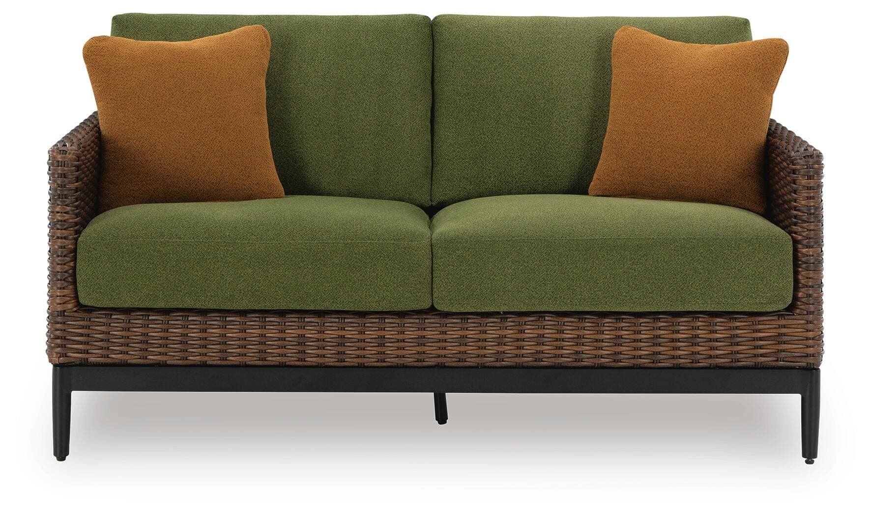 Horizon Hall Outdoor Loveseat with Cushion — Brown/Beige;Green — view 3
