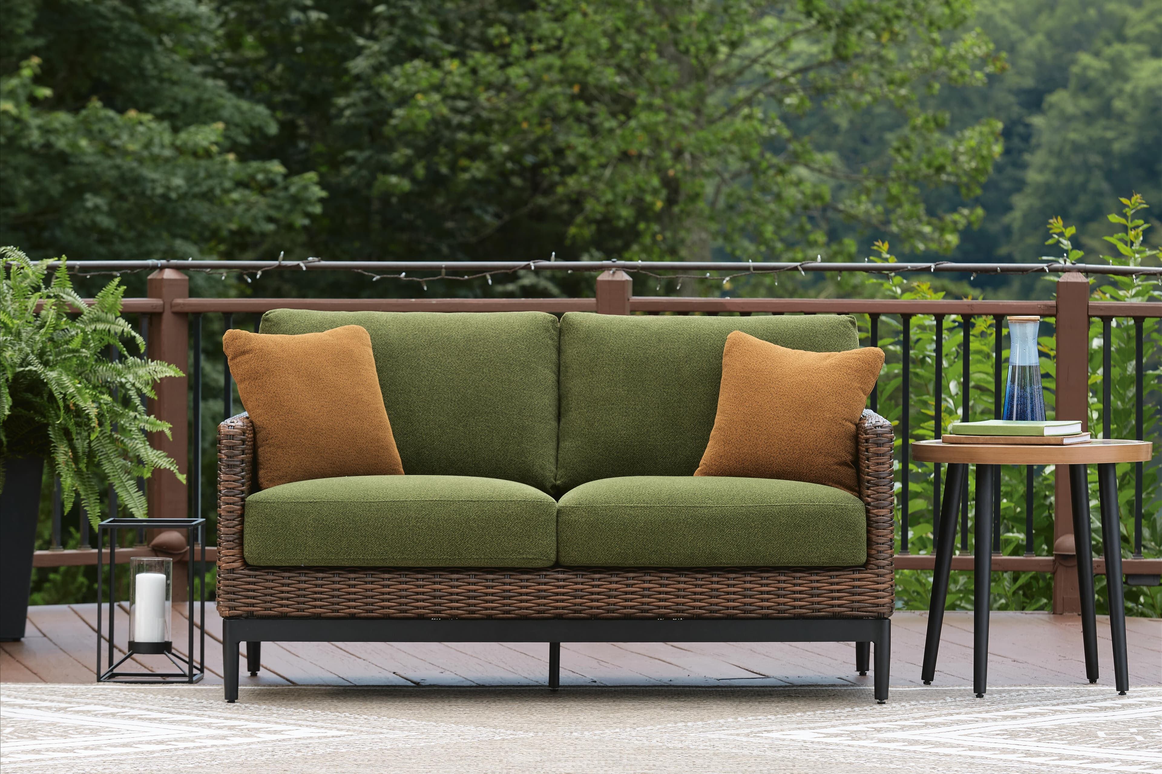 Horizon Hall Outdoor Loveseat with Cushion — Brown/Beige;Green — view 2