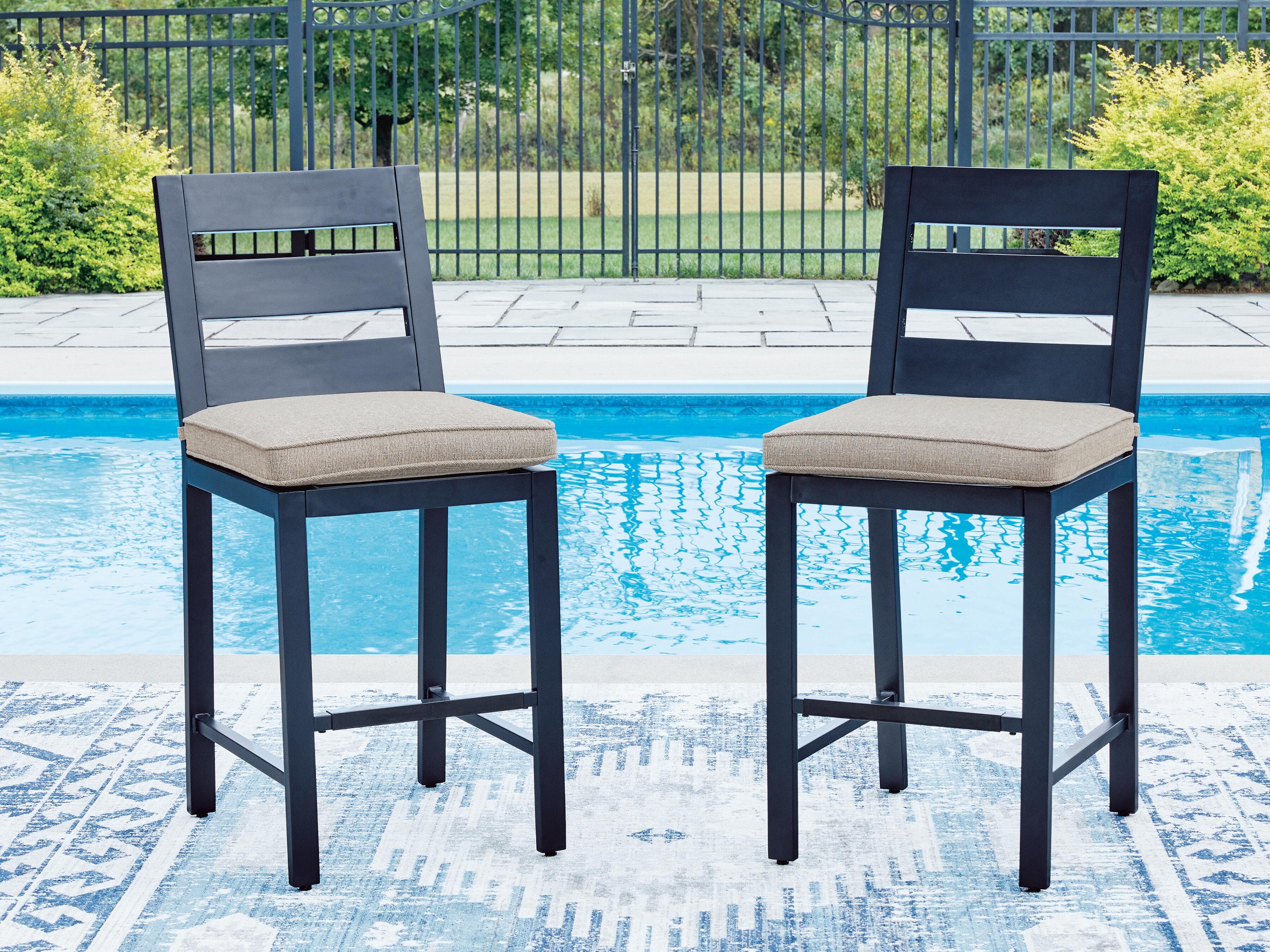 Mabry Shores Outdoor Counter Height Bar Stool (Set of 2) — Navy Blue — view 2