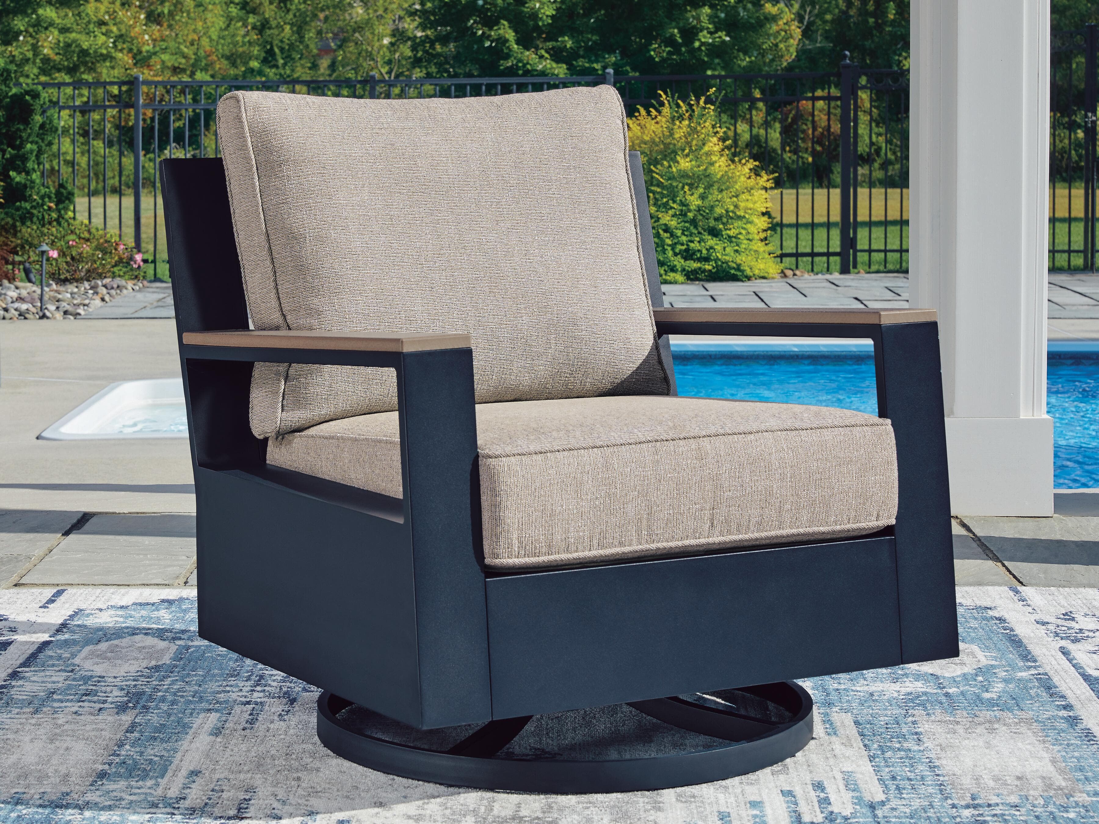 Mabry Shores Outdoor Swivel Glider Chair with Cushion — Navy Blue/Driftwood — view 2