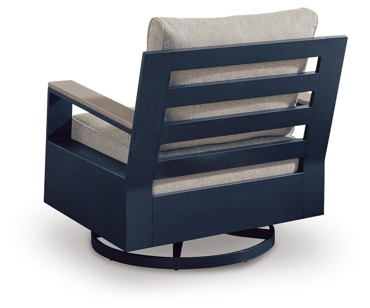Mabry Shores Outdoor Swivel Glider Chair with Cushion — Navy Blue/Driftwood — view 4