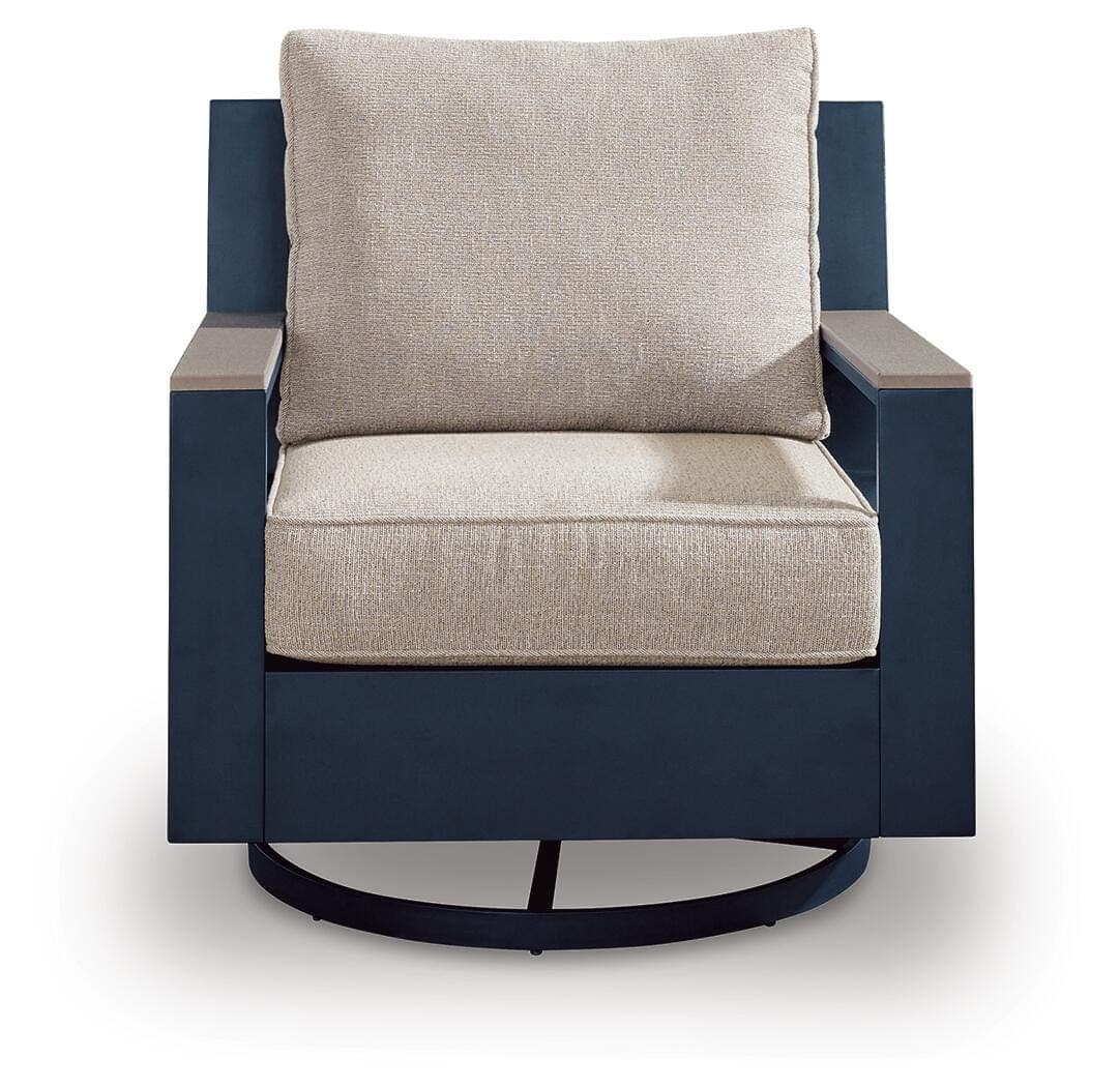 Mabry Shores Outdoor Swivel Glider Chair with Cushion — Navy Blue/Driftwood — view 3