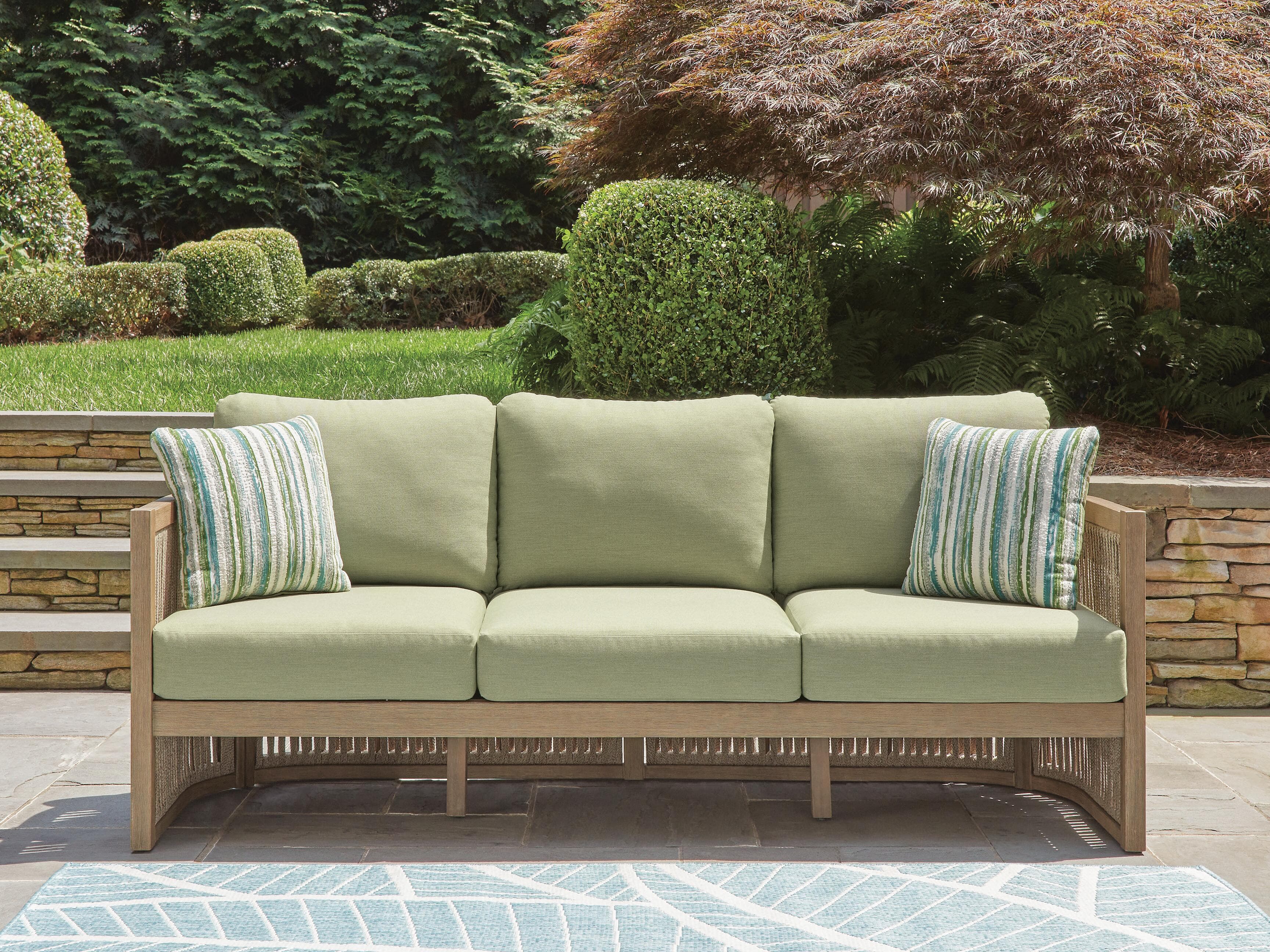 Vision Lane Outdoor Sofa with Cushion — Brown/Beige;Green — view 2