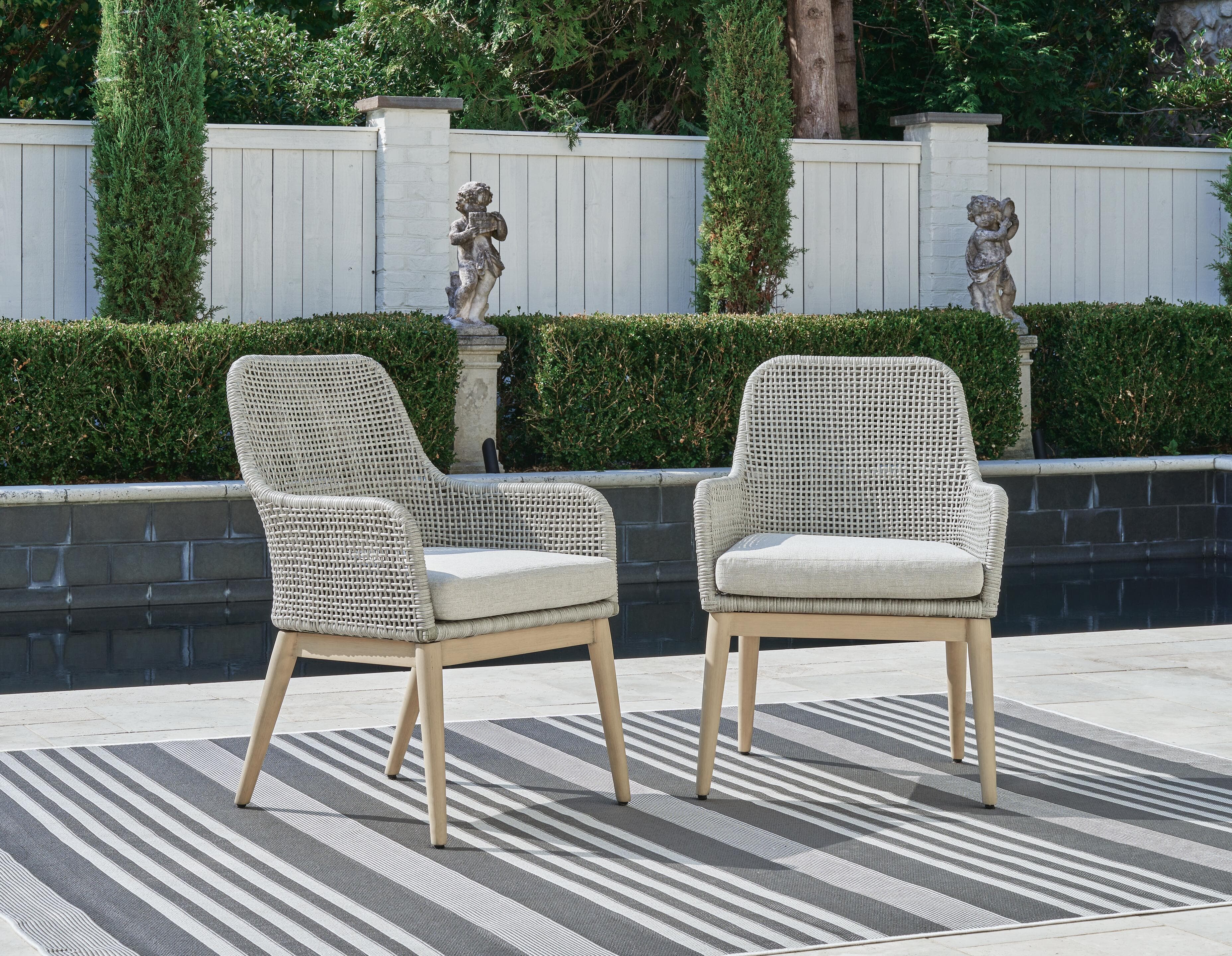 Seton Creek Outdoor Dining Arm Chair (Set of 2) — Black/Gray;Brown/Beige — view 2