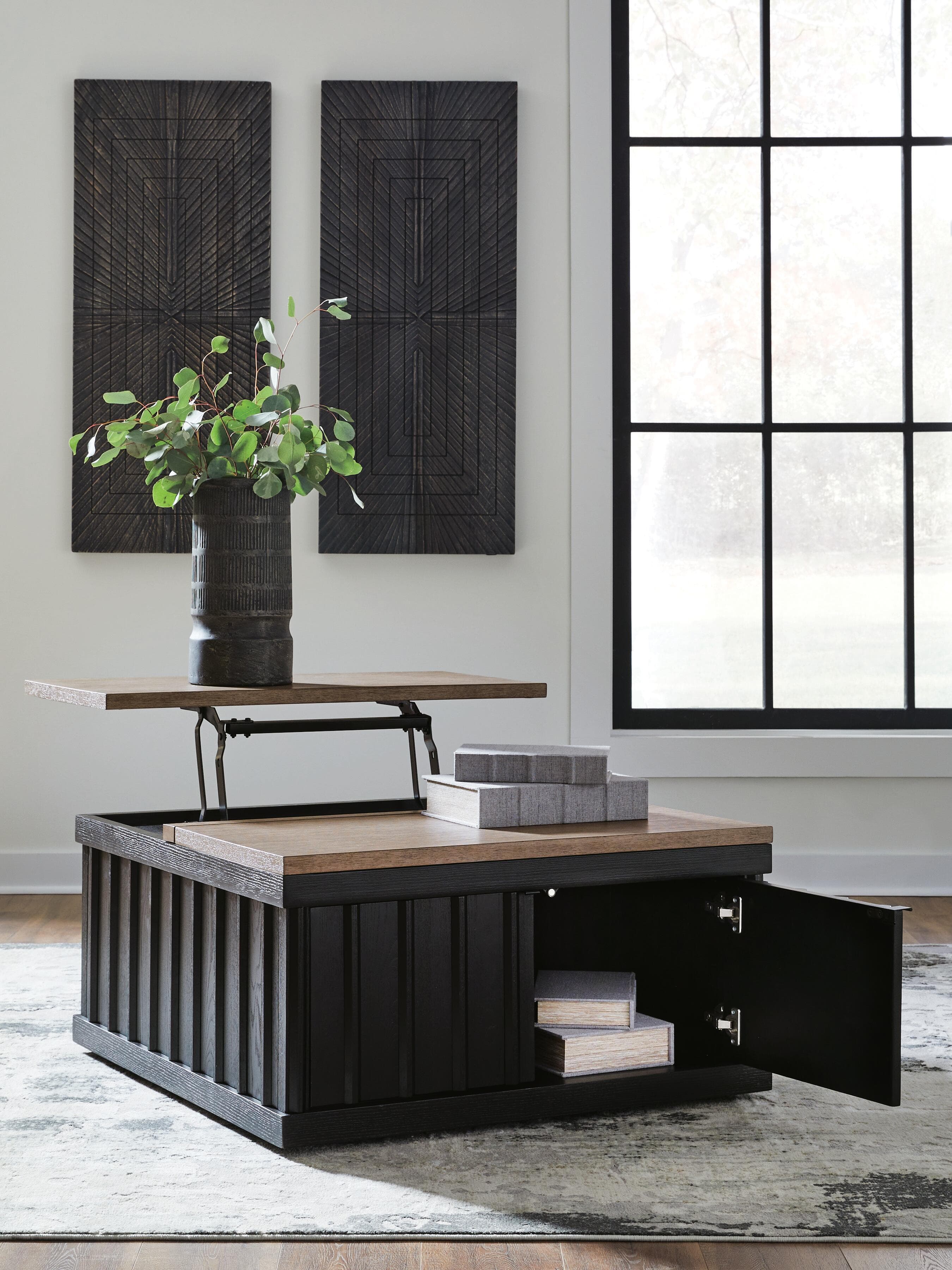 Rylandyn Lift-Top Coffee Table — Black/Gray;Brown/Beige — view 6