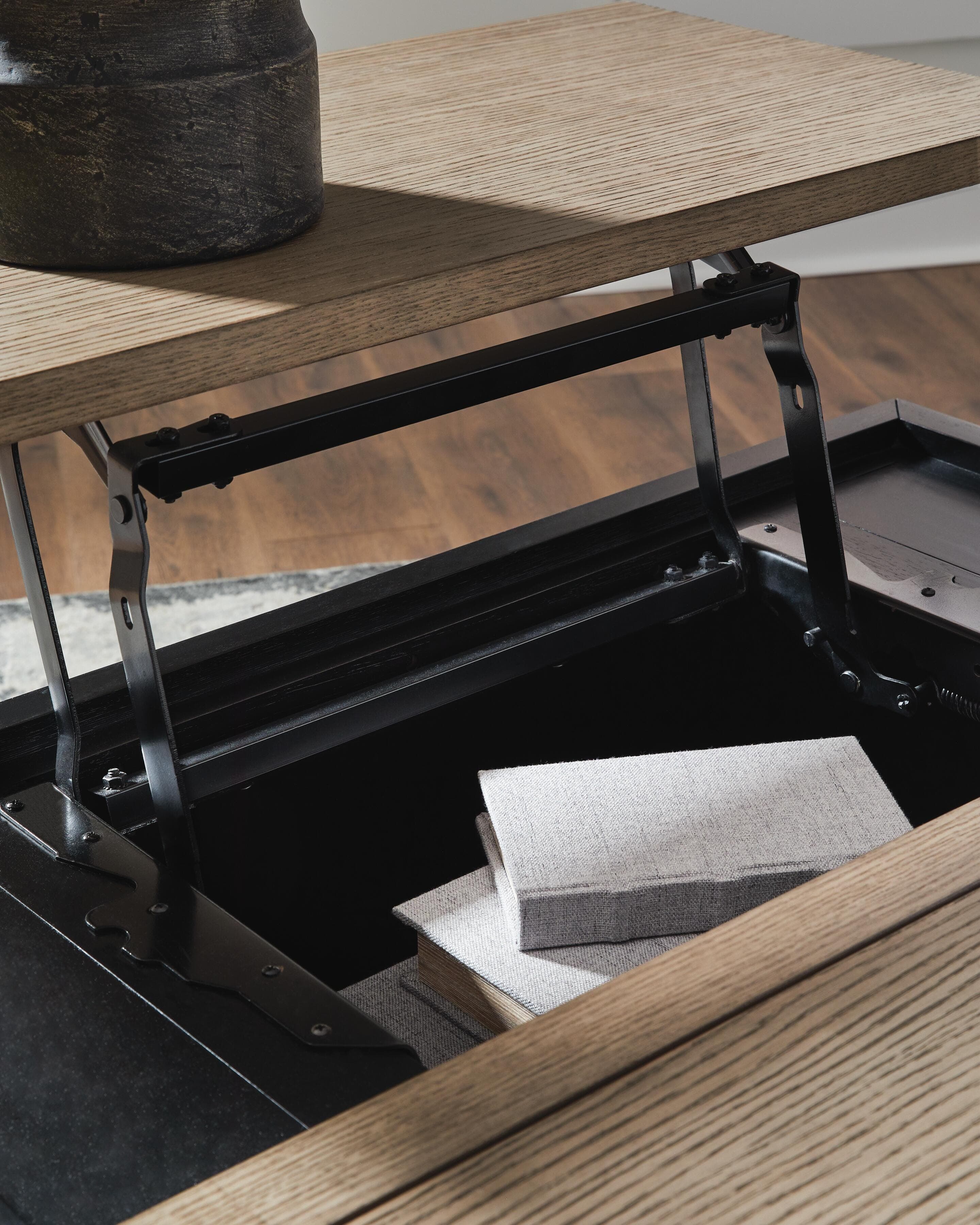 Rylandyn Lift-Top Coffee Table — Black/Gray;Brown/Beige — view 7