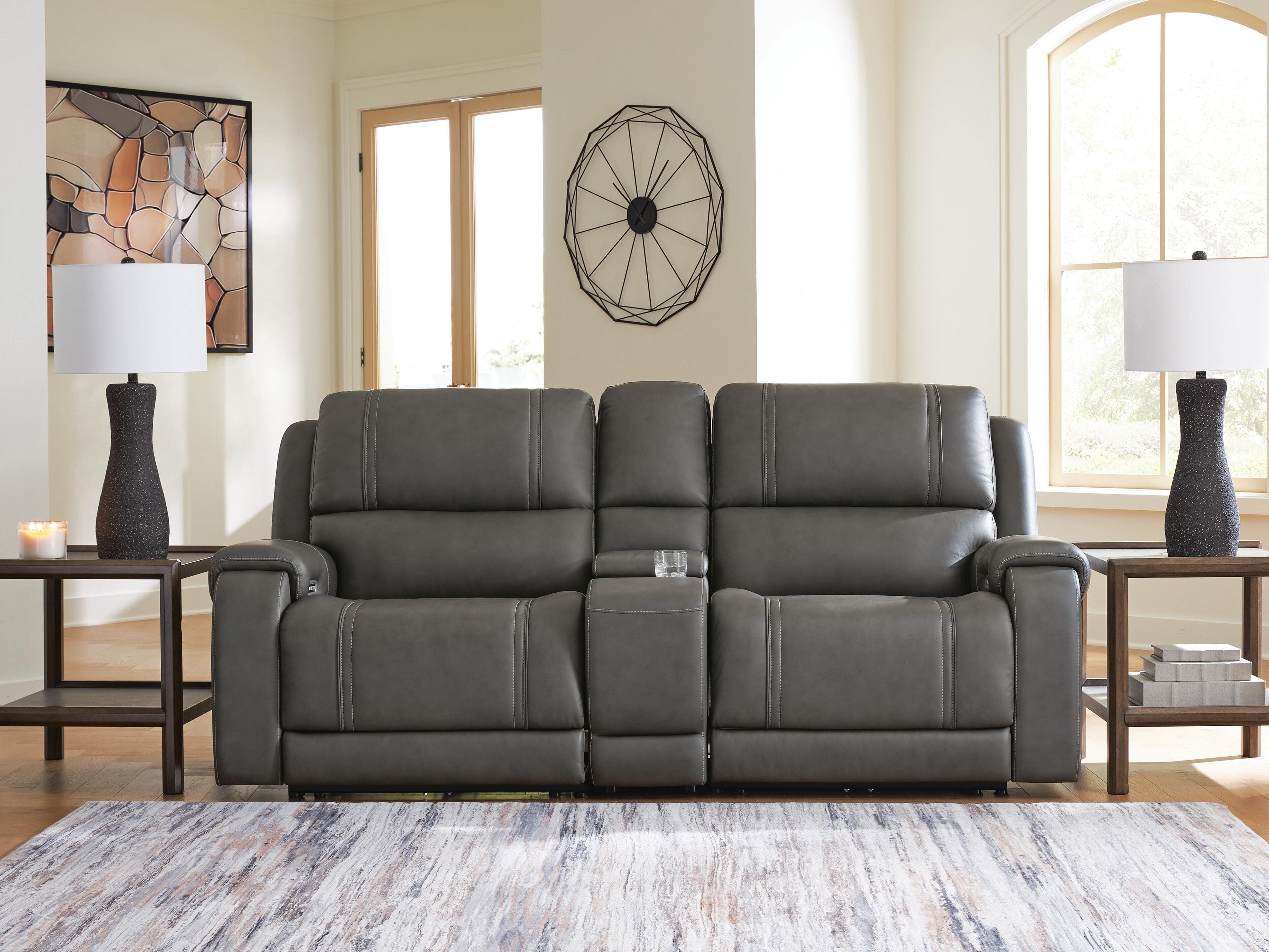 5Z-Harrenhurst 3-Piece Power Reclining Sectional Loveseat with Console — Anchor — view 2