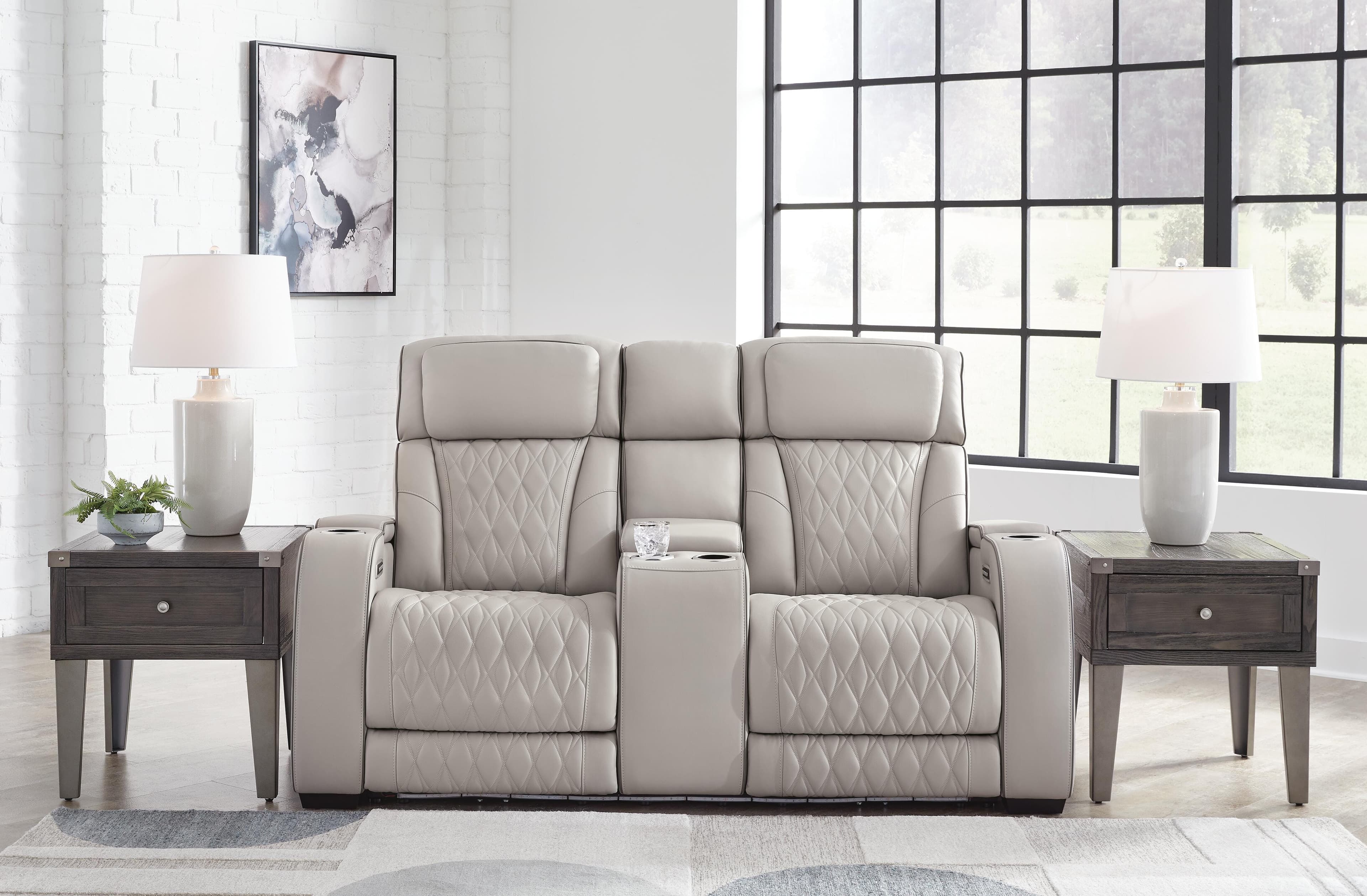 Boyington Power Reclining Loveseat with Console — Black/Gray — view 2