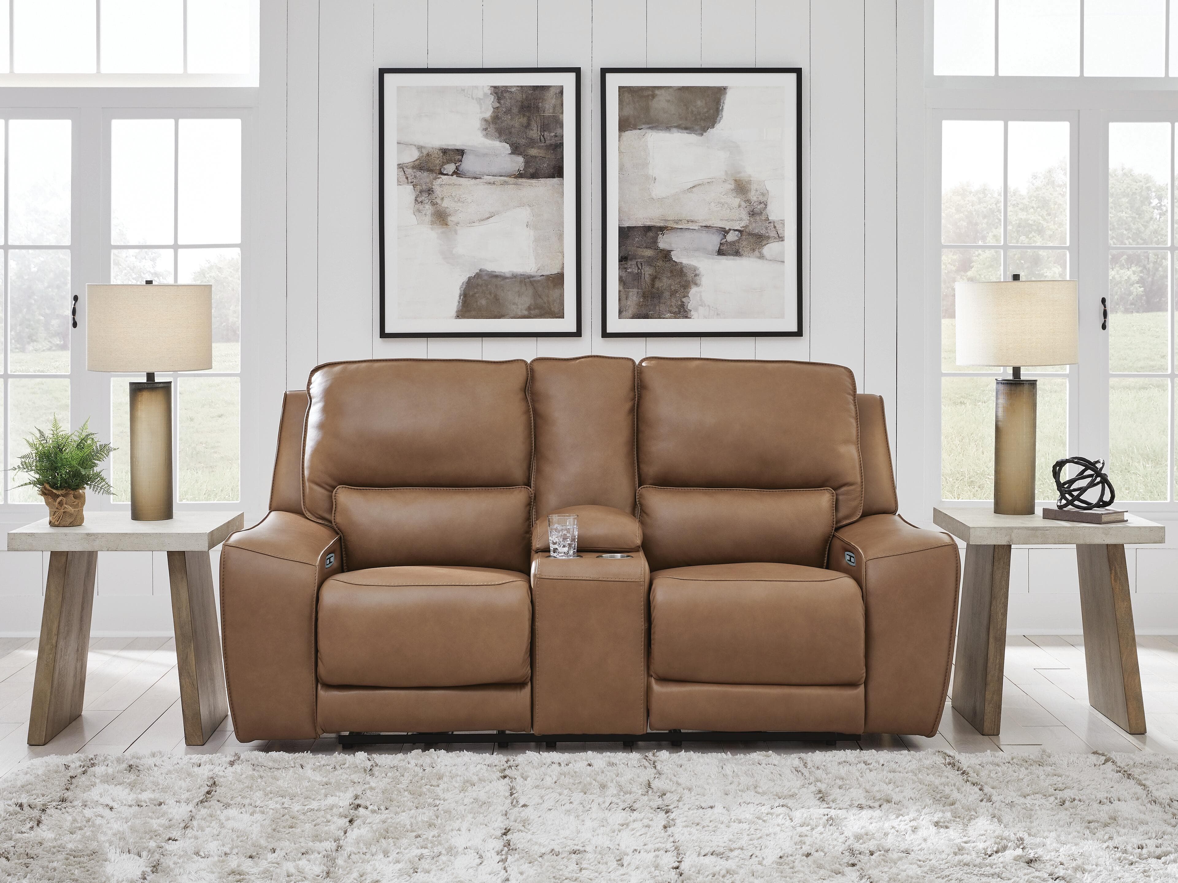 Silverbrooke Power Reclining Loveseat with Console — Brown/Beige — view 2