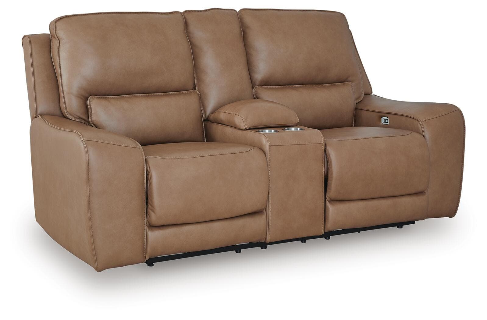 Silverbrooke Power Reclining Loveseat with Console — Brown/Beige — Middletown Furniture, Middletown OH