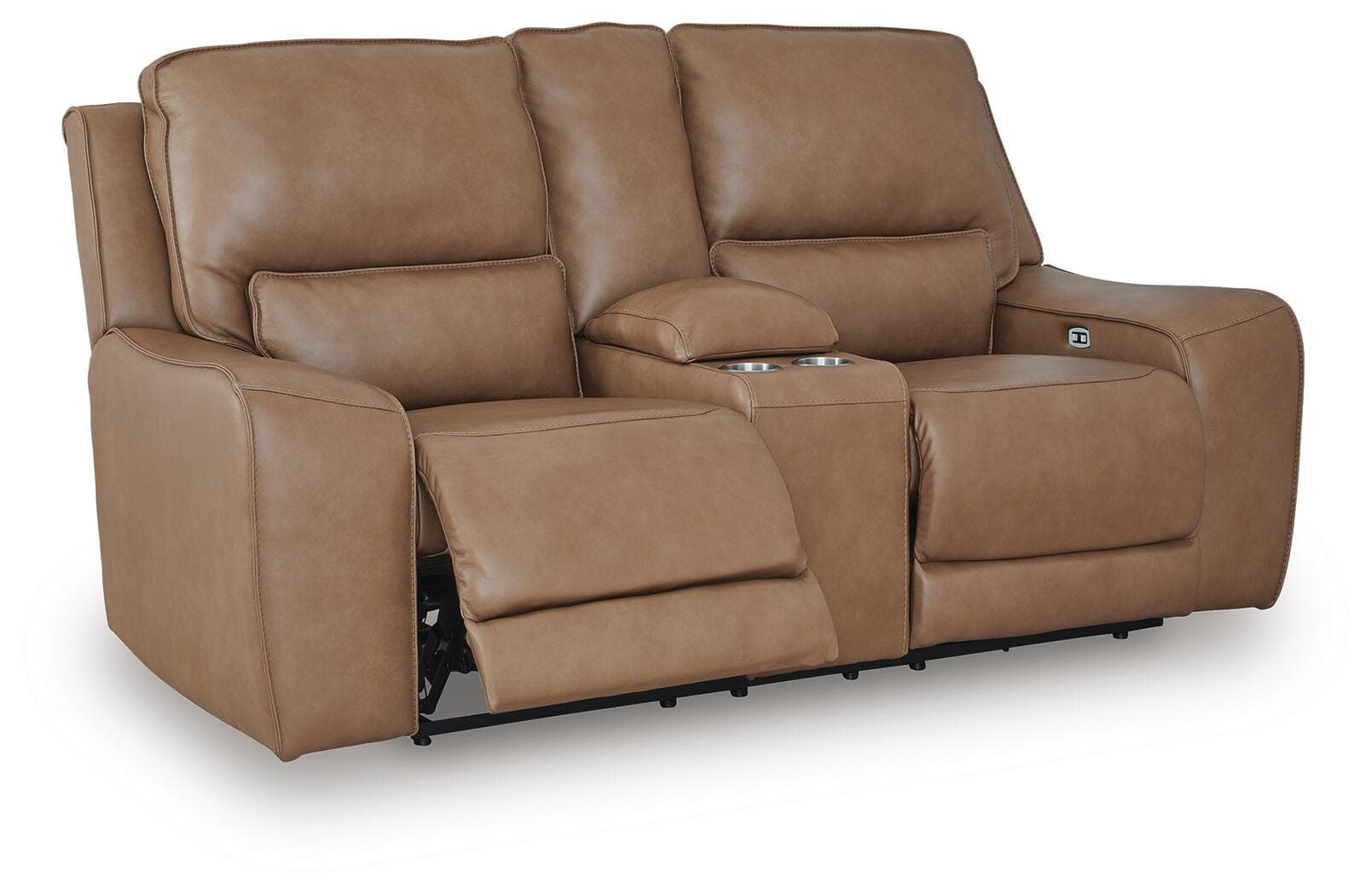 Silverbrooke Power Reclining Loveseat with Console — Brown/Beige — view 3