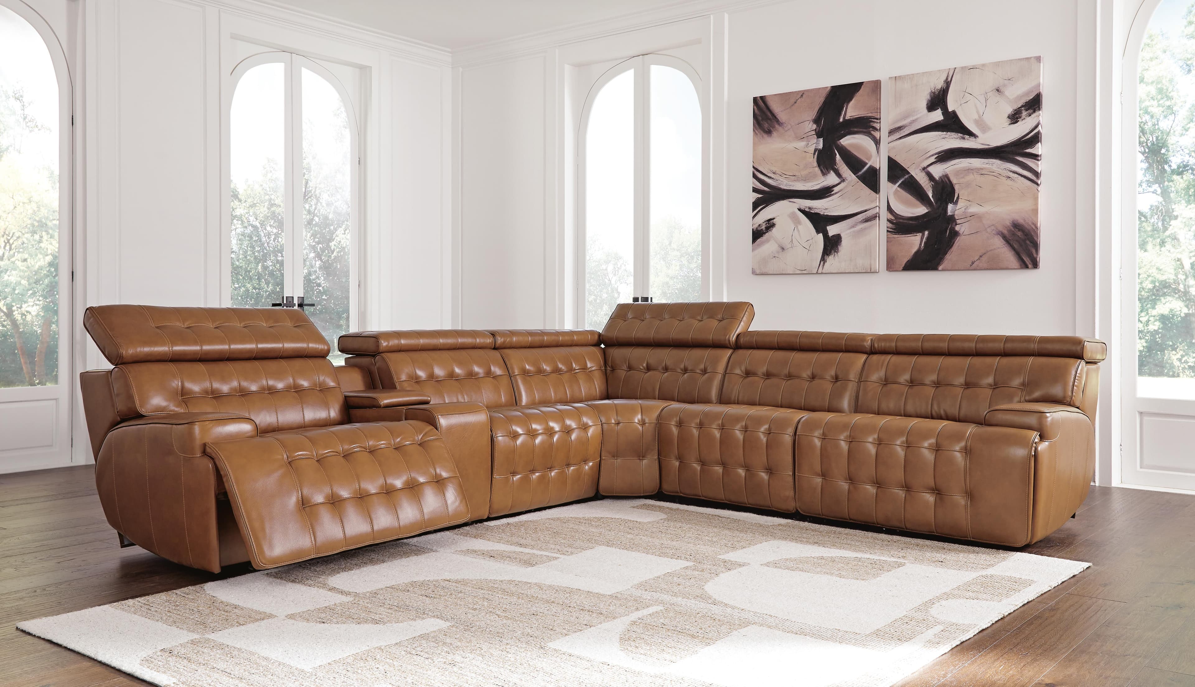 Temmpton 6-Piece Power Reclining Sectional — Brown/Beige — view 2