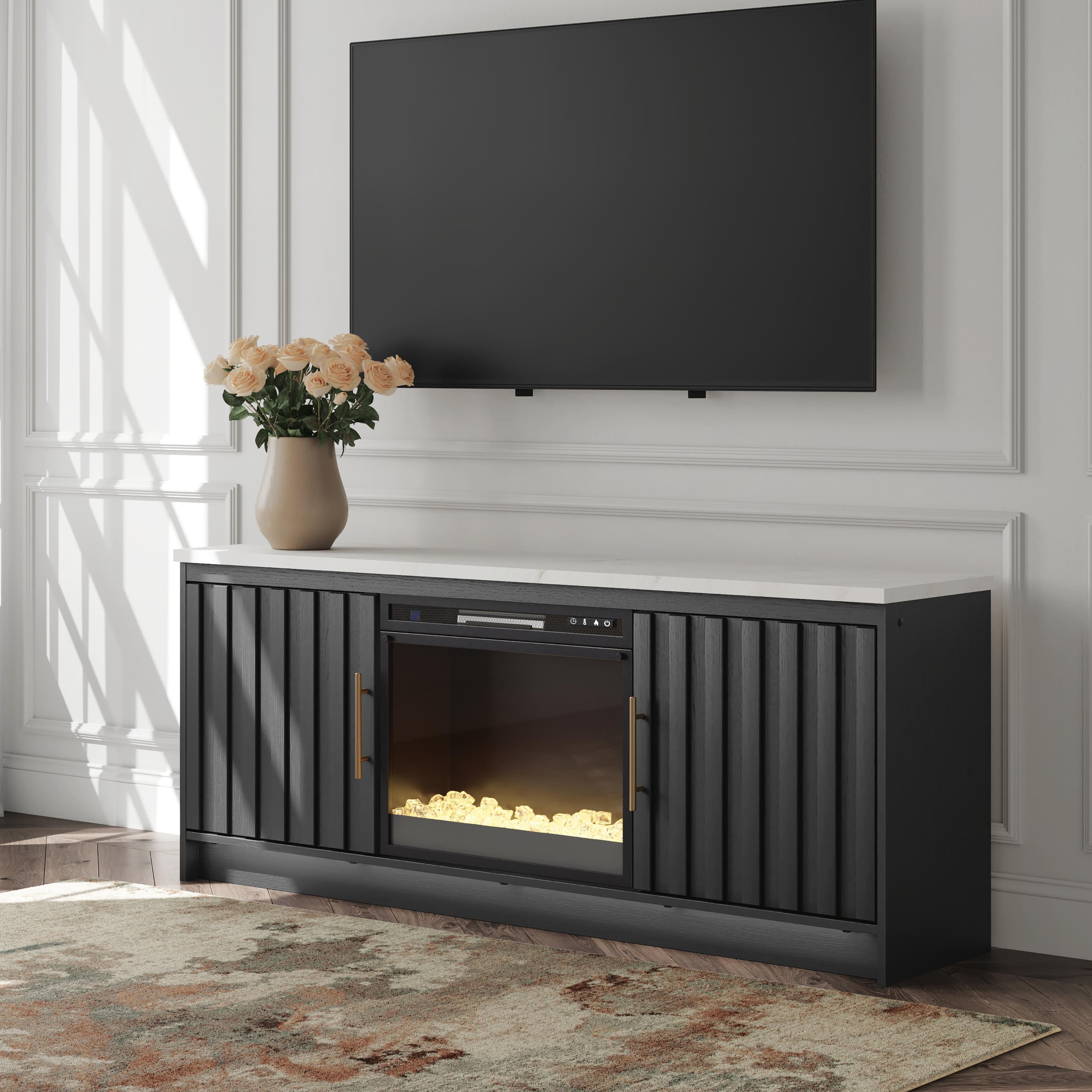 Cadmori 63" TV Stand with Electric Fireplace — Black/White — view 2