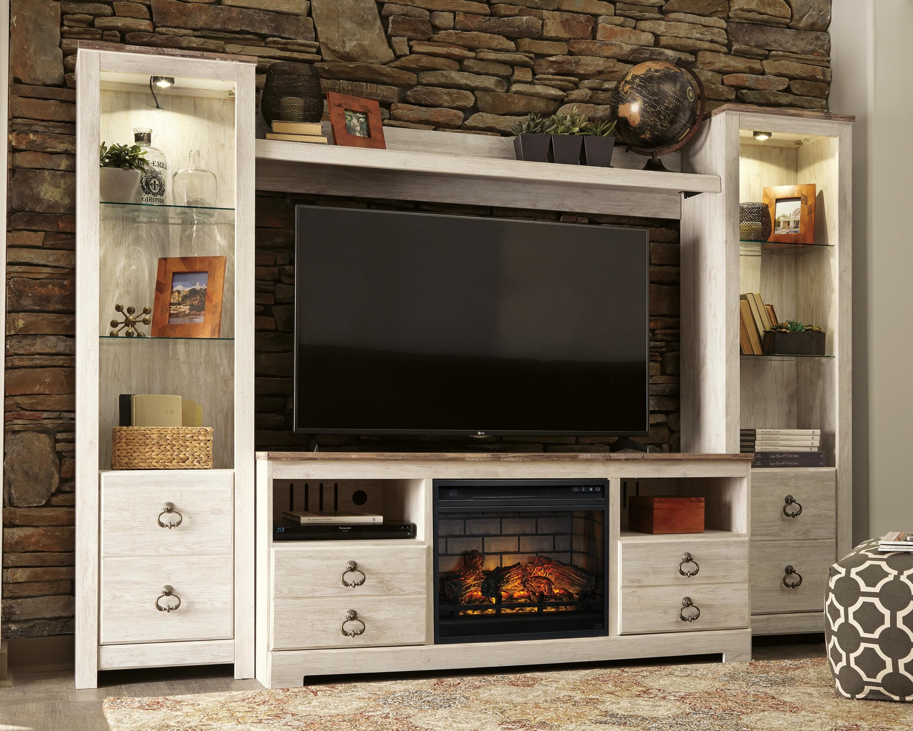 Willowton 4-Piece Entertainment Center with Electric Fireplace — White — view 2