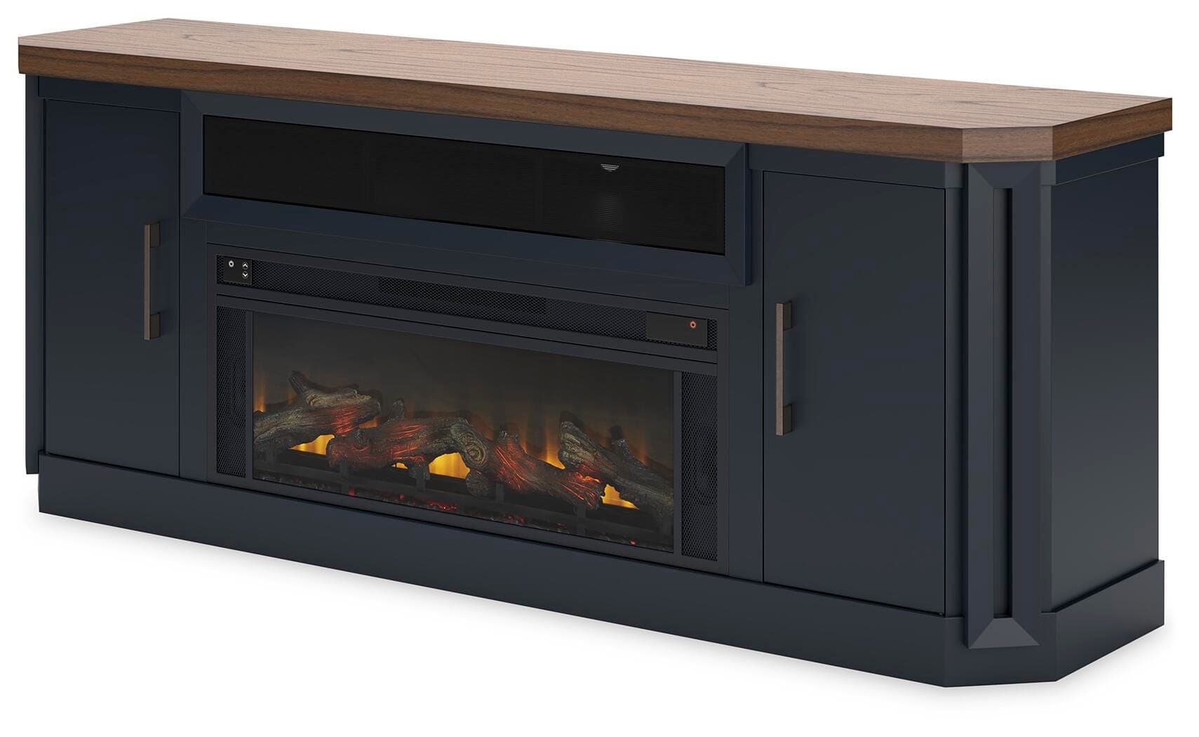 Landocken 83" TV Stand with Electric Fireplace — Blue;Brown/Beige — view 3