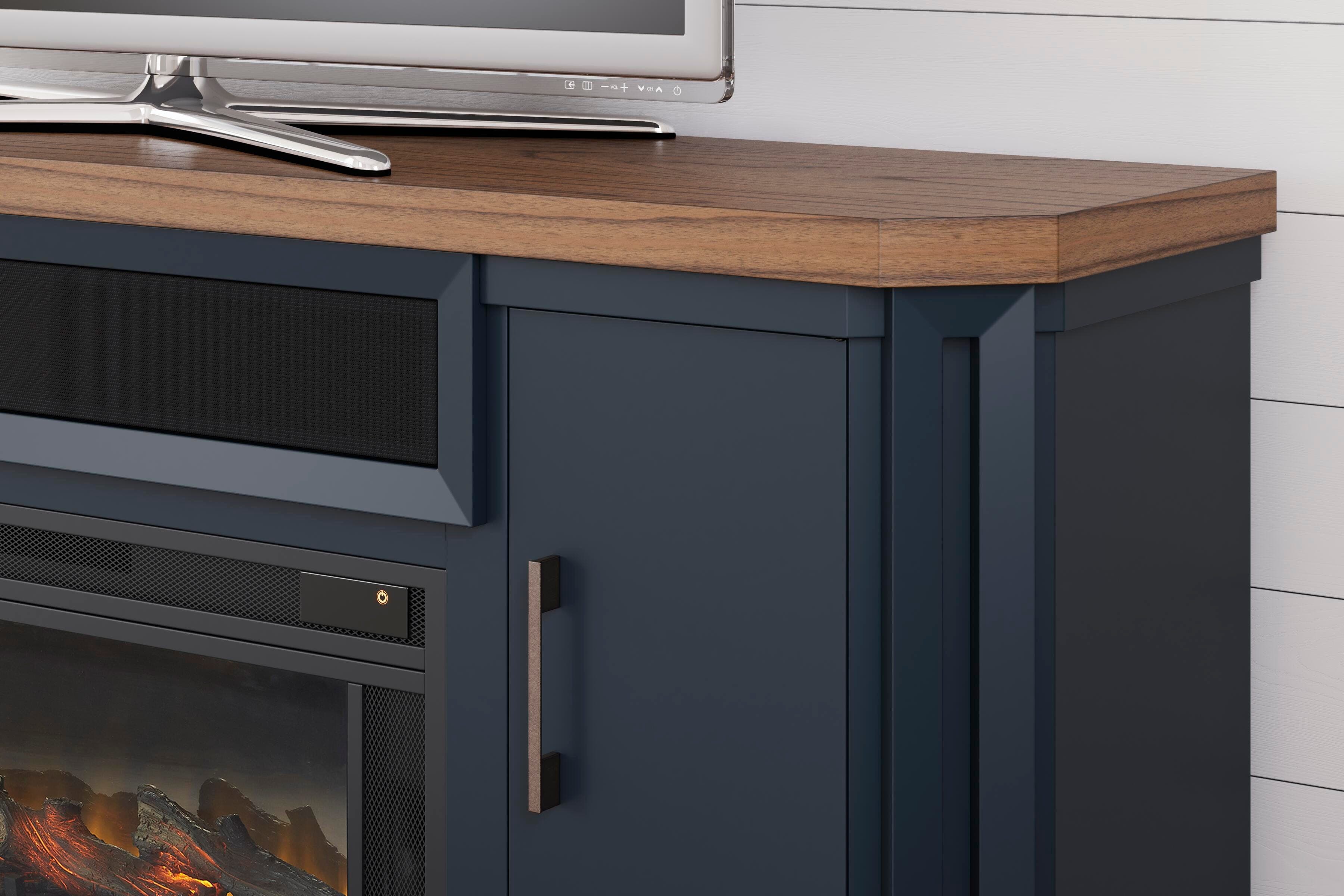 Landocken 83" TV Stand with Electric Fireplace — Blue;Brown/Beige — view 5