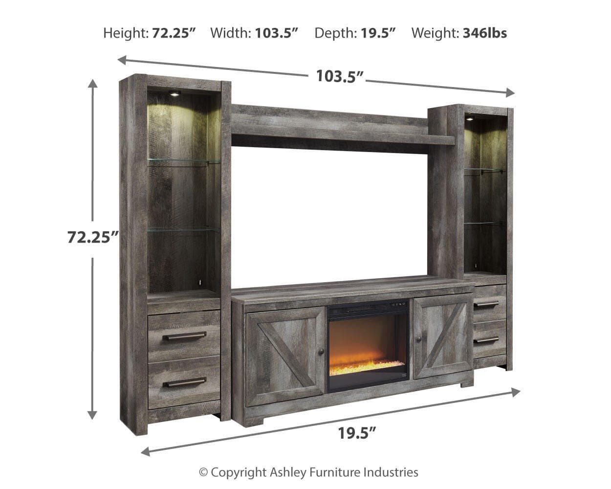 Wynnlow 4-Piece Entertainment Center with Electric Fireplace — Black/Gray — view 4