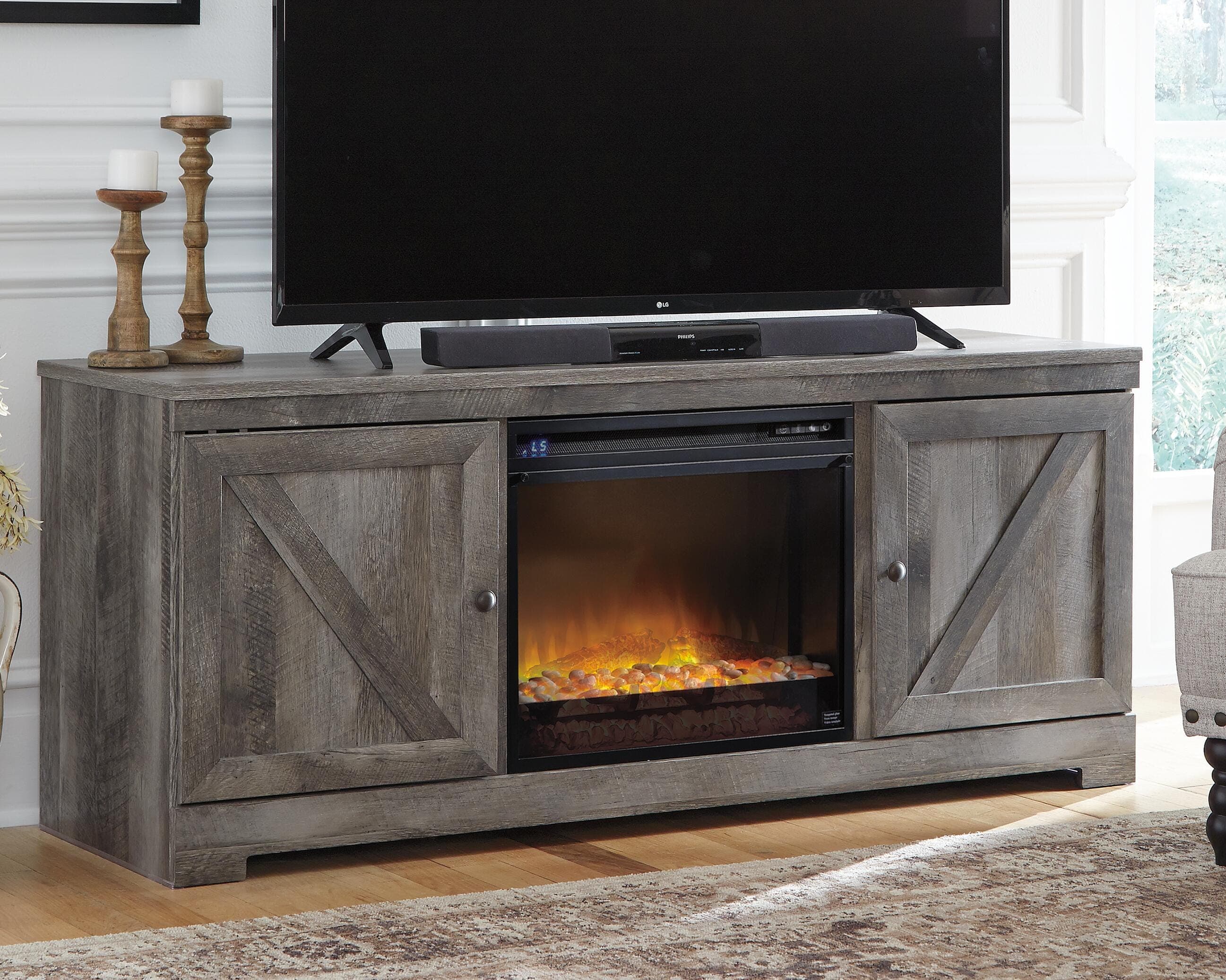 Wynnlow 63" TV Stand with Electric Fireplace — Black/Gray — view 2