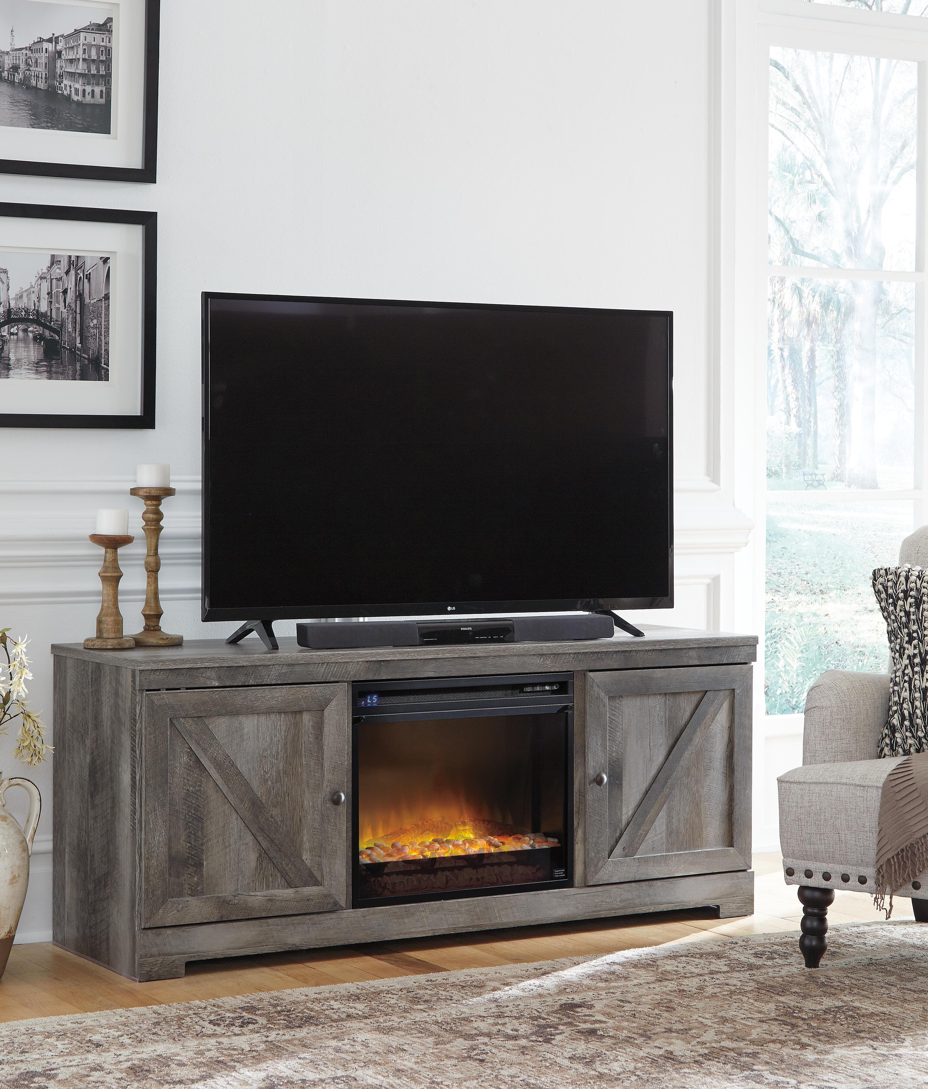 Wynnlow 63" TV Stand with Electric Fireplace — Black/Gray — view 3