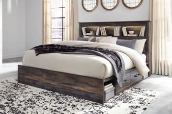 Drystan King Bookcase Bed with 2 Storage Drawers — Brown/Beige — view 6