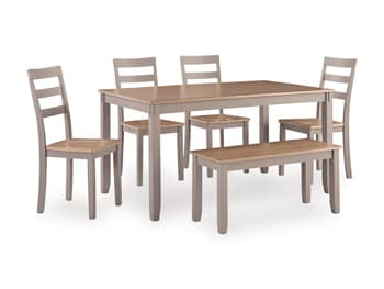 Gesthaven Dining Table and 4 Chairs and Bench (Set of 6) — Black/Gray;Brown/Beige — view 7