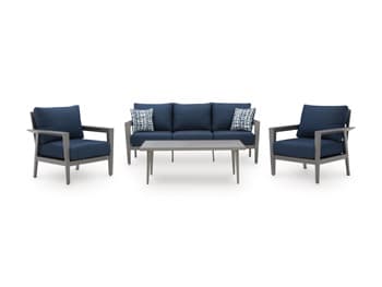 Gali Outdoor Sofa/Chairs/Table Set (Set of 4) — Black/Gray;Blue — view 8